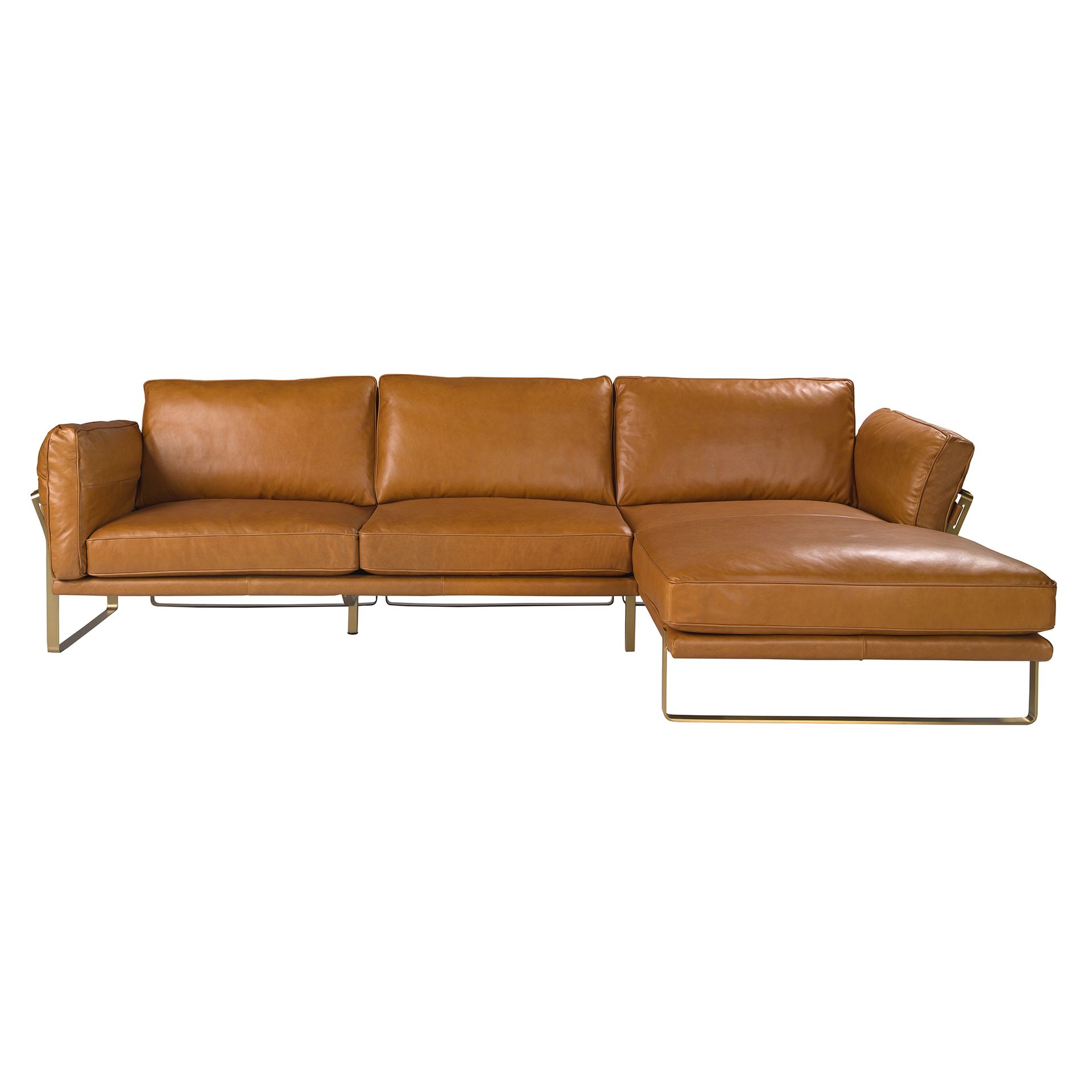 Right chaise longue sofa in camel leather