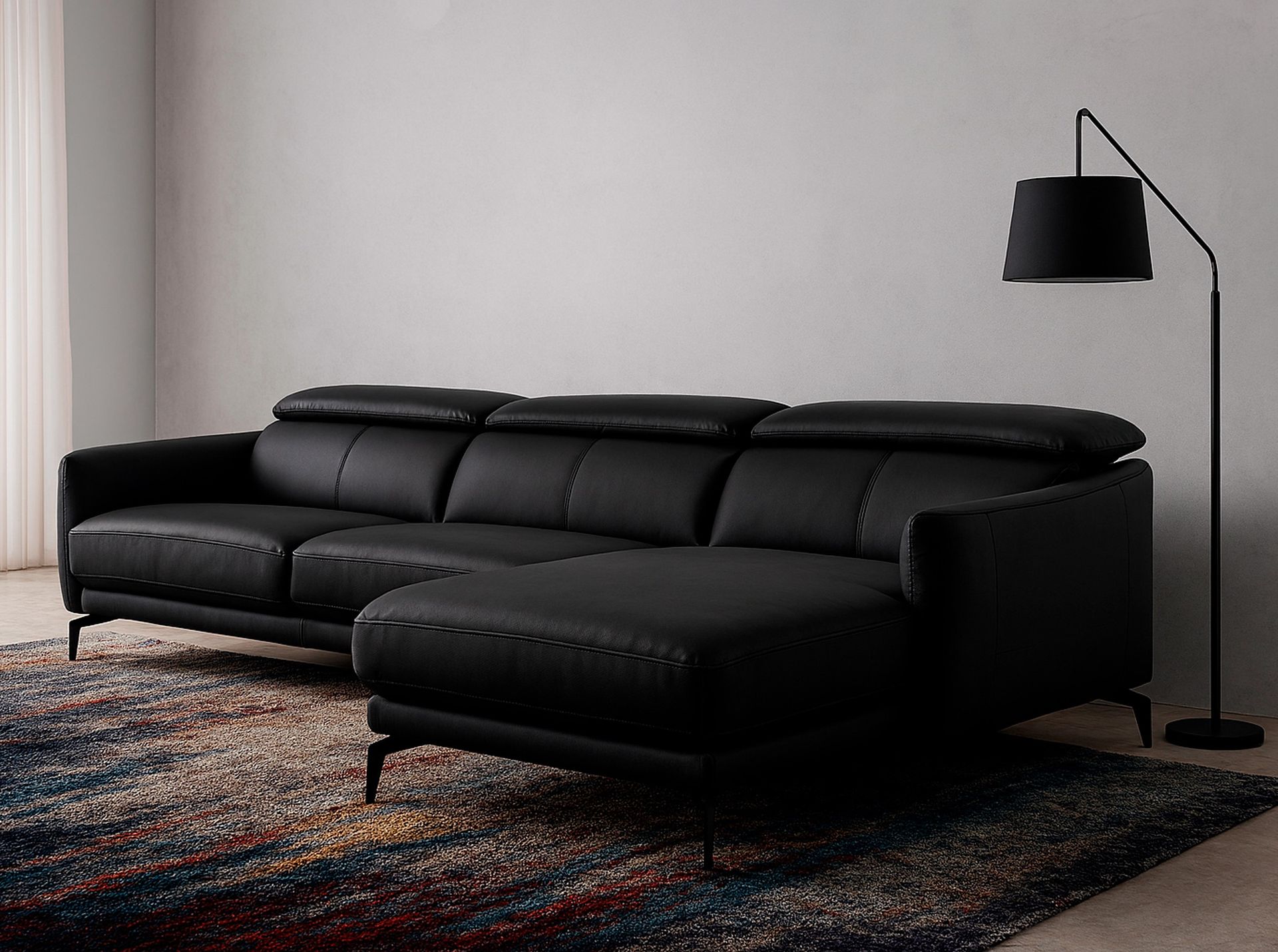 Right chaise longue sofa in black leather