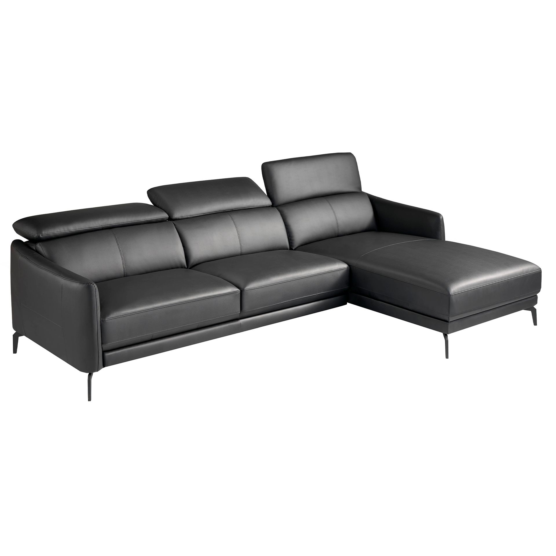 Right chaise longue sofa in black leather