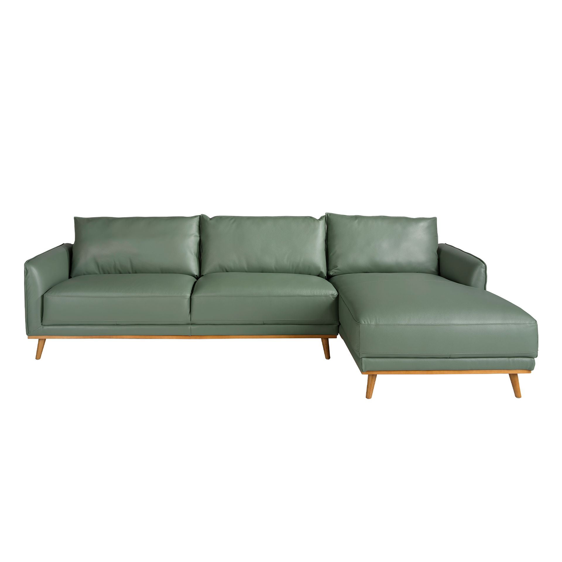 Right chaise longue sofa in green leather