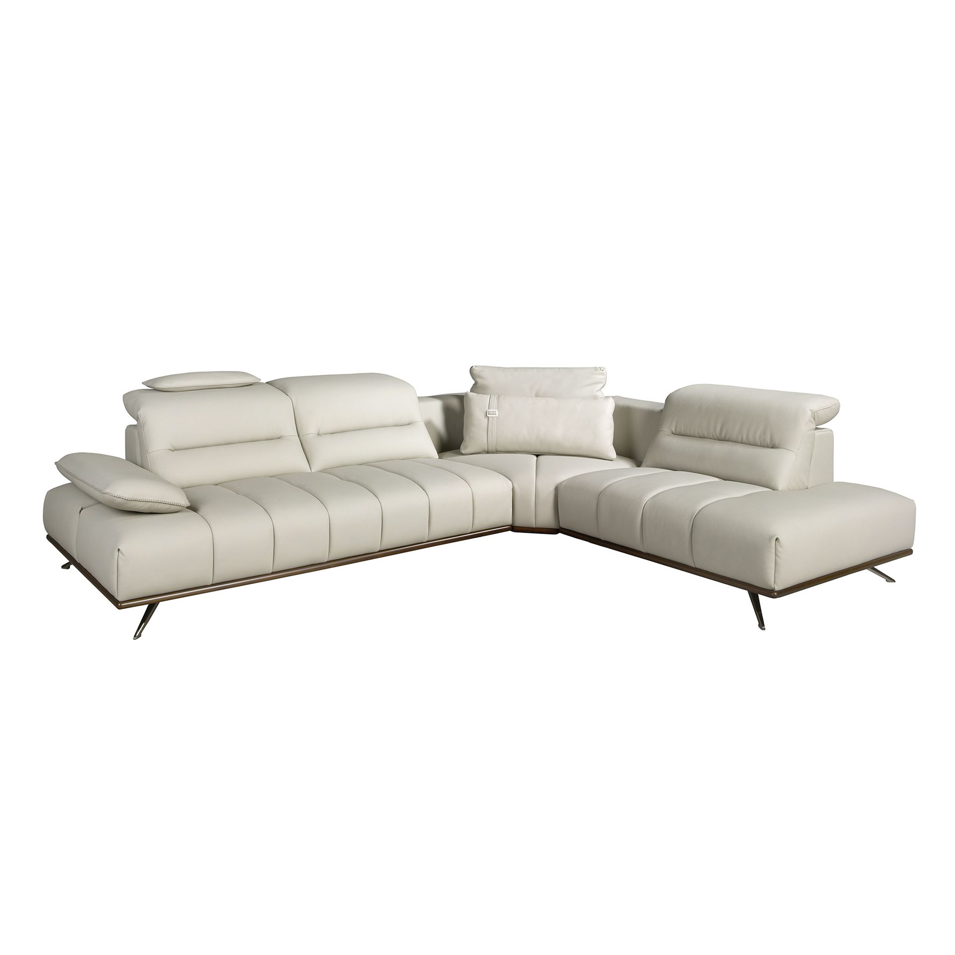Right chaise longue sofa in light grey leather