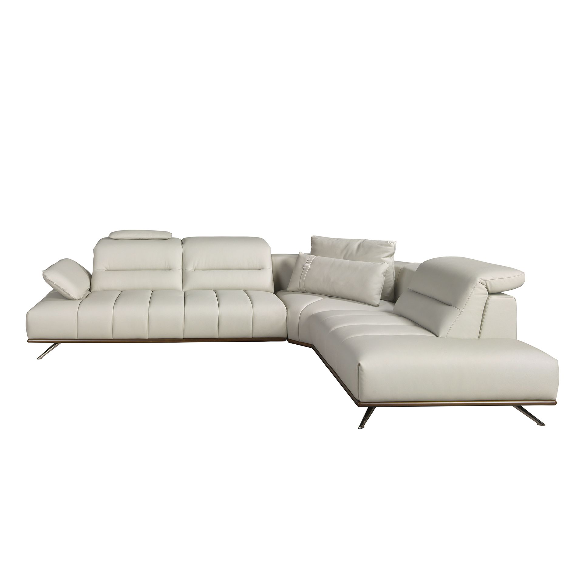 Right chaise longue sofa in light grey leather