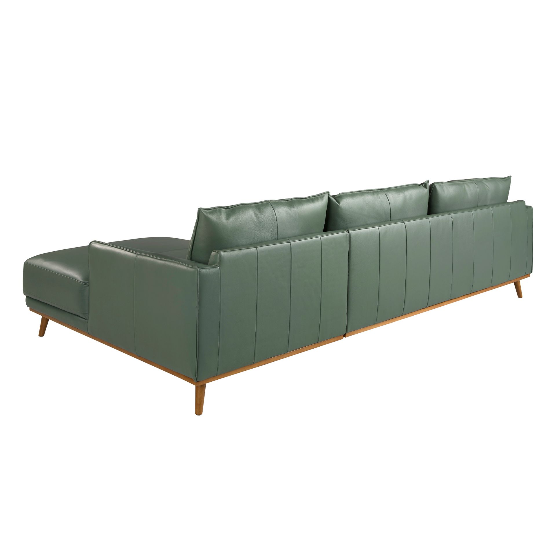 Right chaise longue sofa in green leather