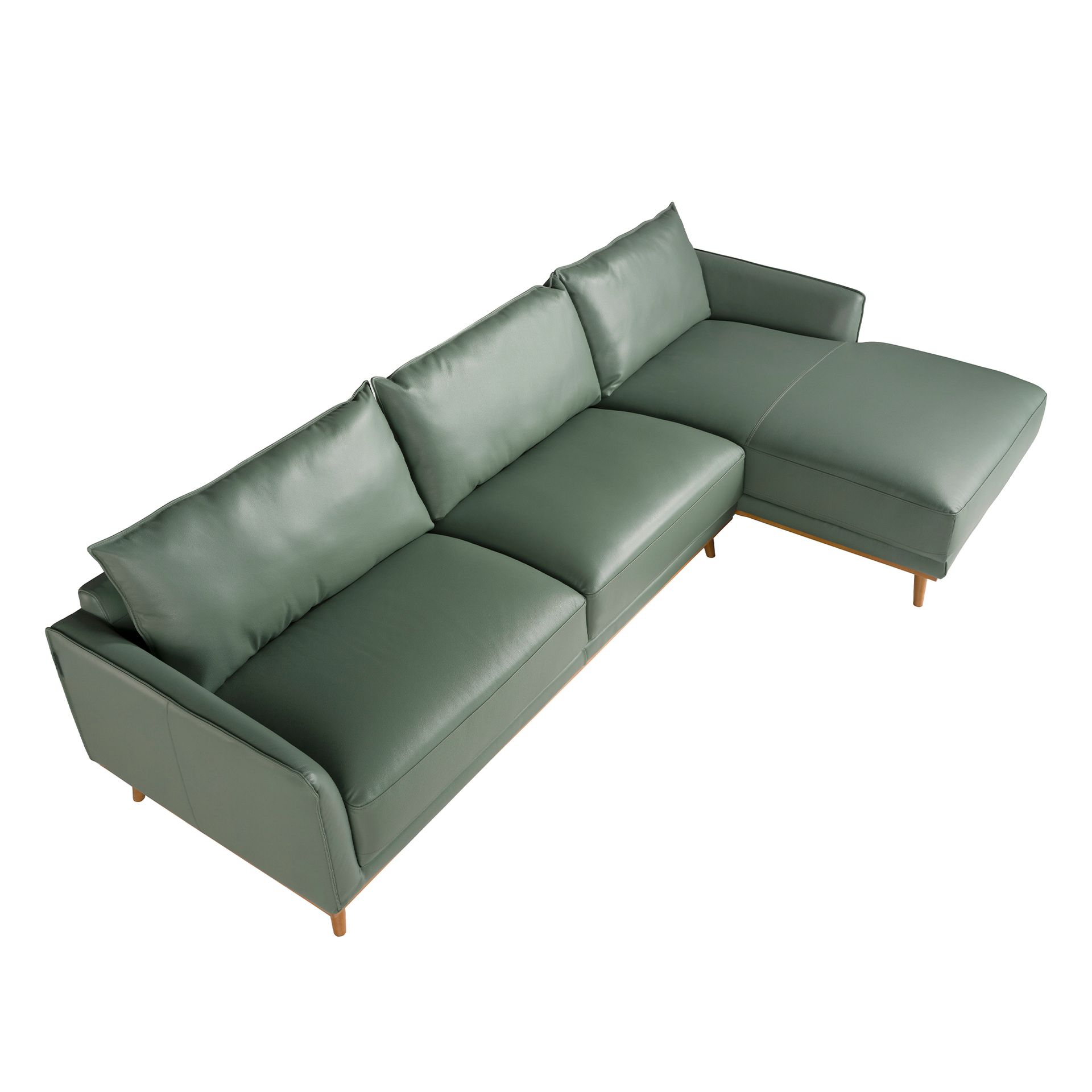 Right chaise longue sofa in green leather