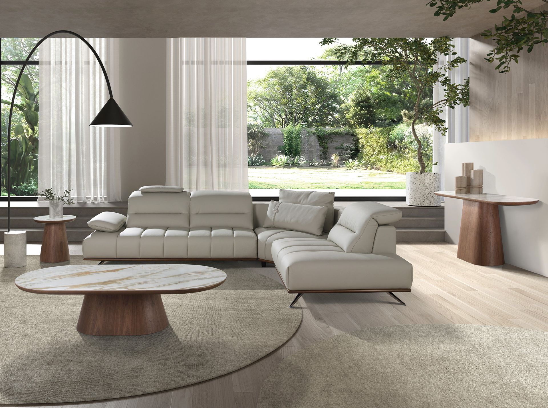 Right chaise longue sofa in light grey leather