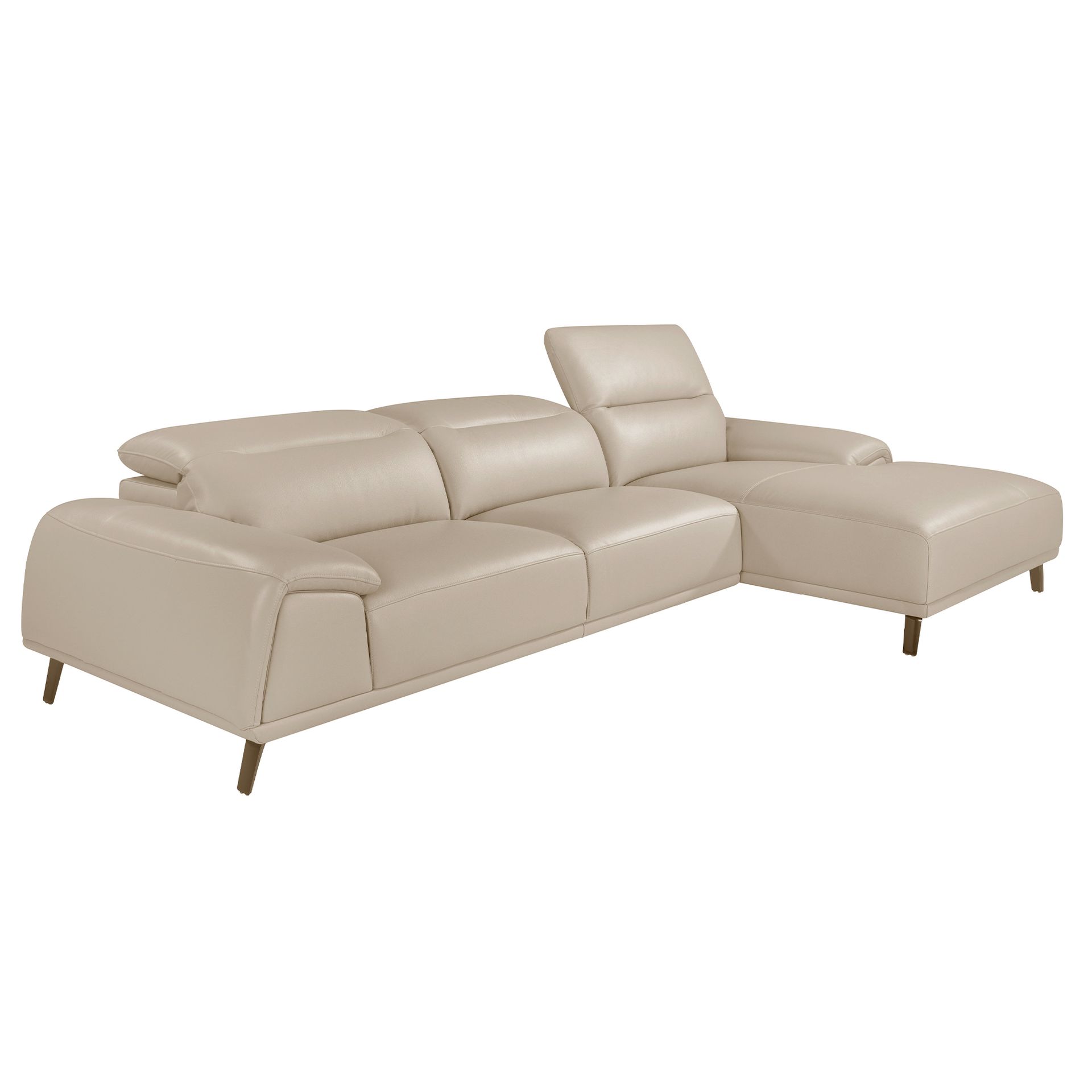 Right chaise longue sofa in taupe grey leather