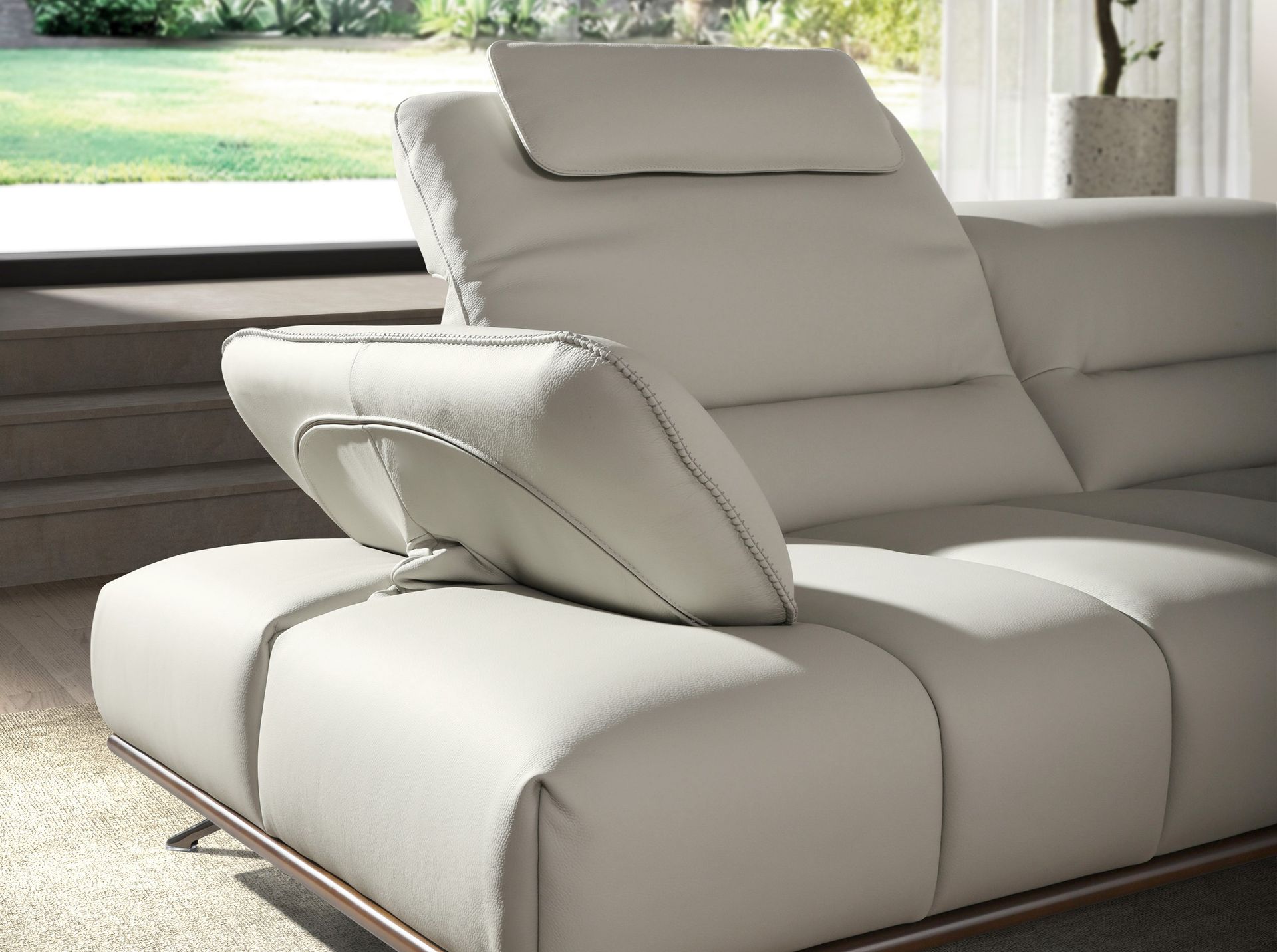 Right chaise longue sofa in light grey leather