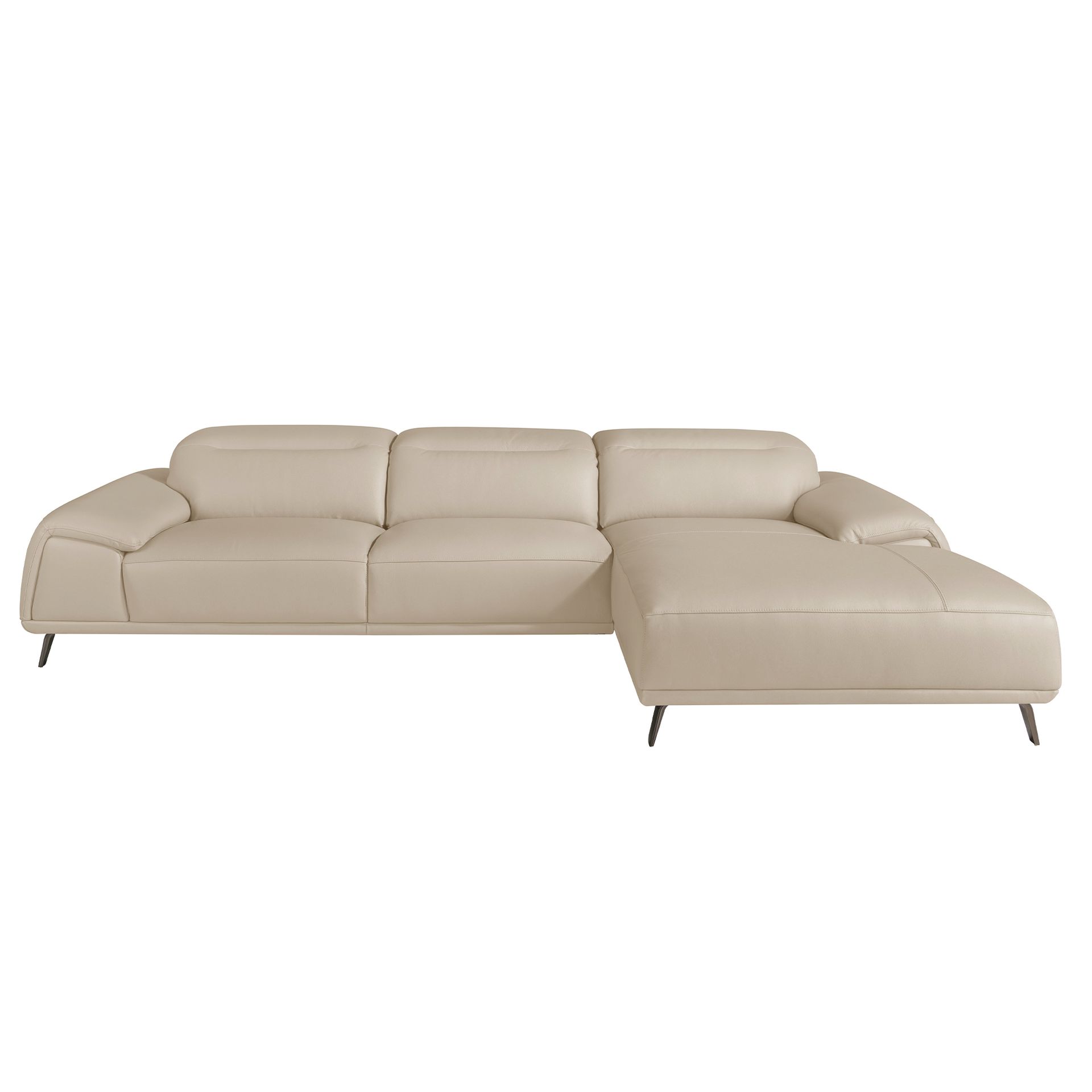 Right chaise longue sofa in taupe grey leather