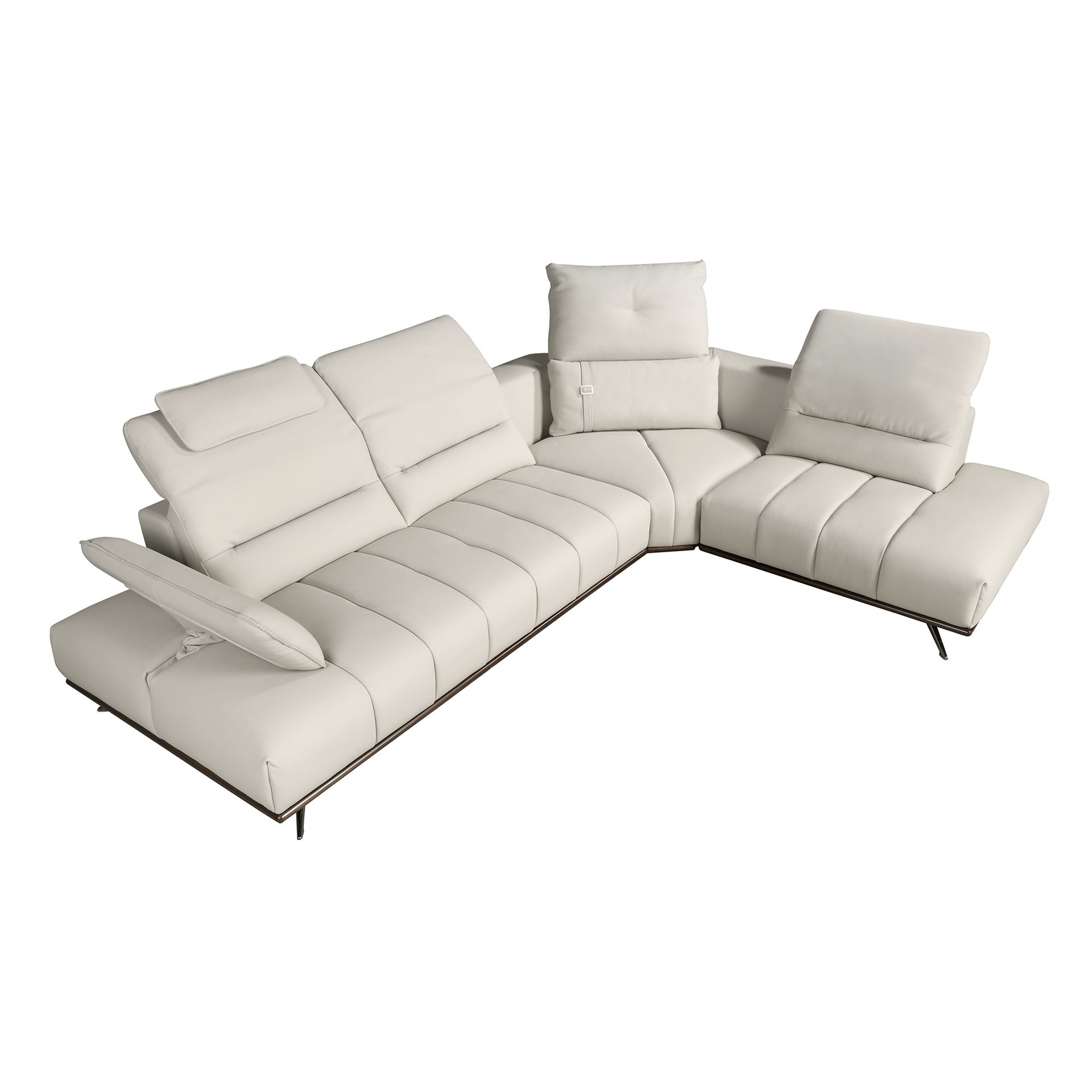 Right chaise longue sofa in light grey leather