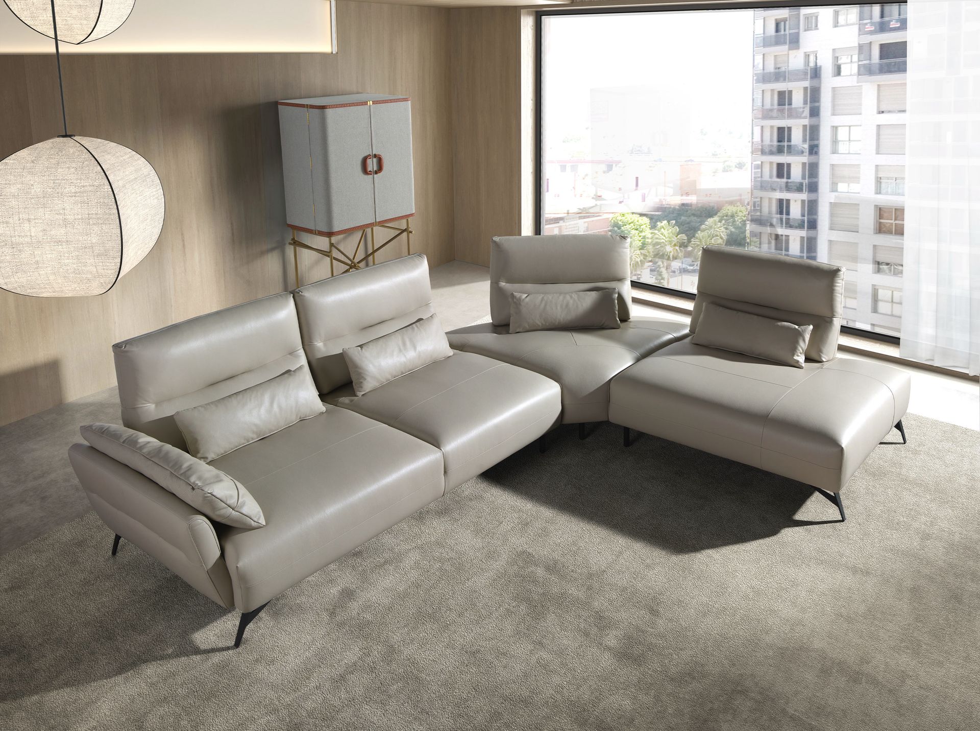 Right chaise longue sofa sand leather