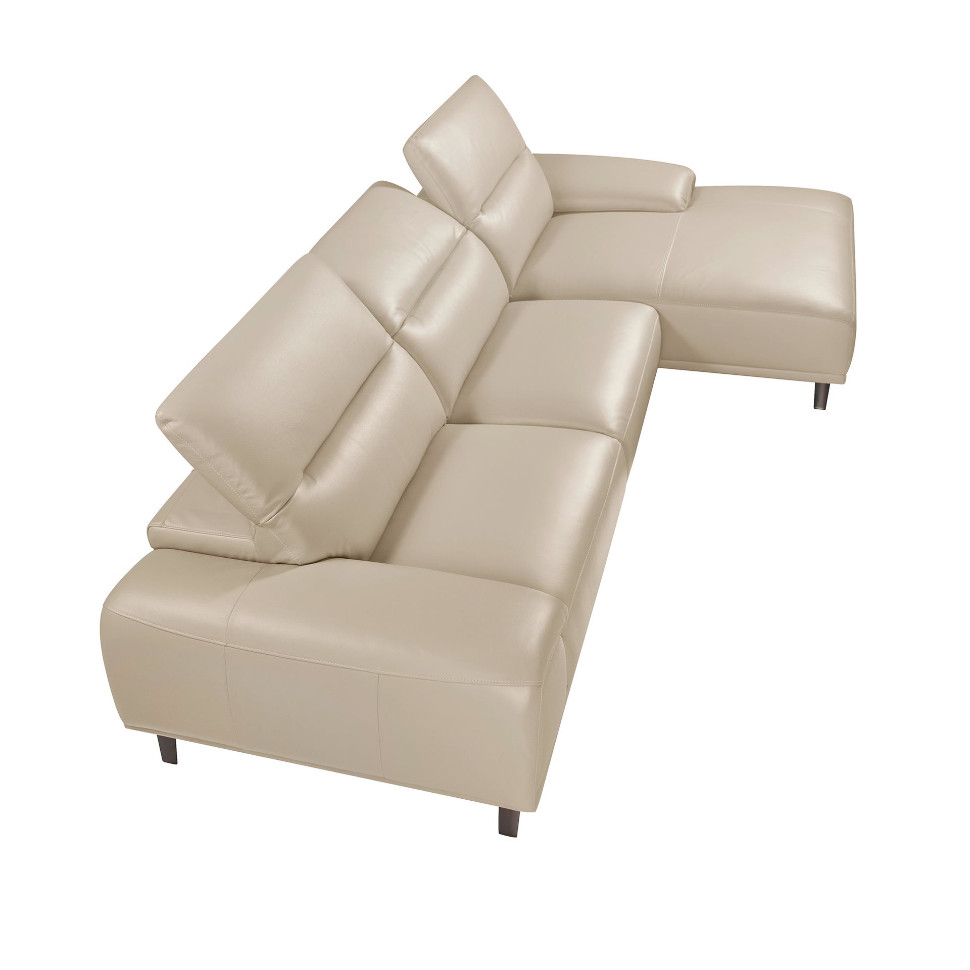 Right chaise longue sofa in taupe grey leather