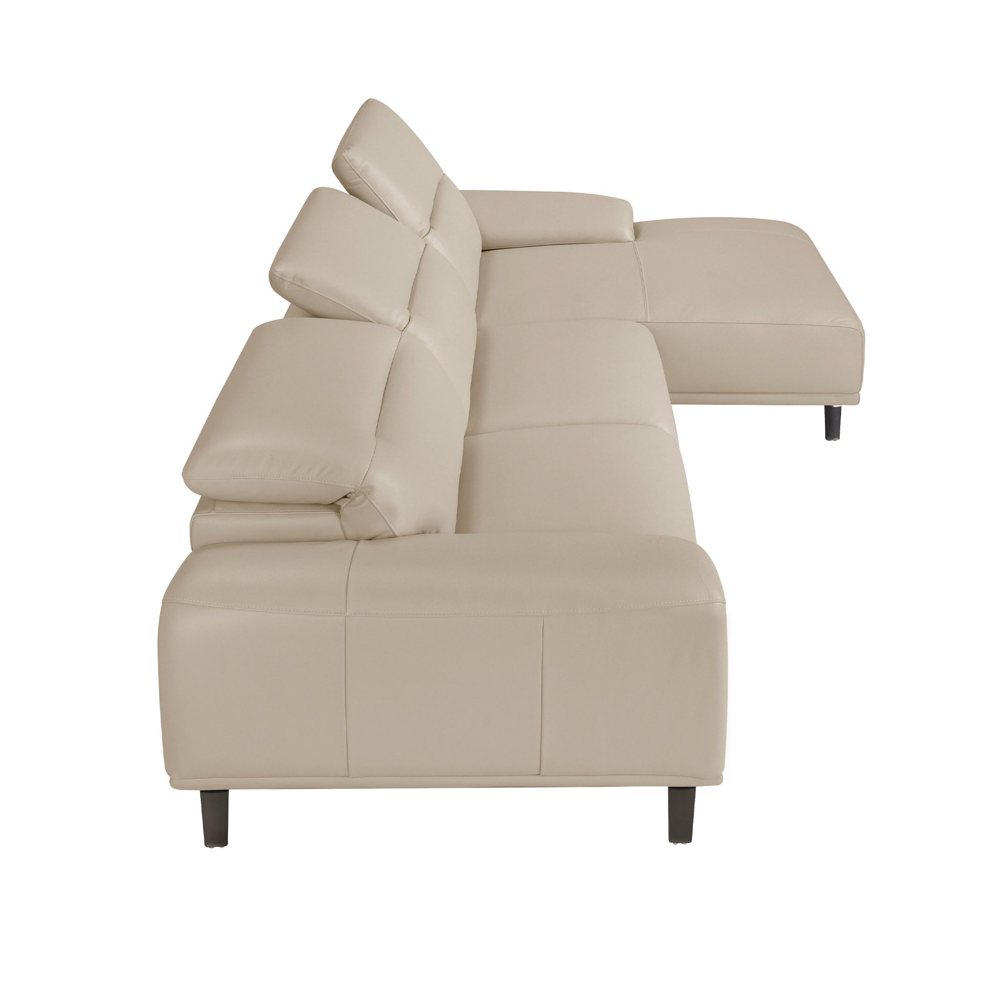 Right chaise longue sofa in taupe grey leather