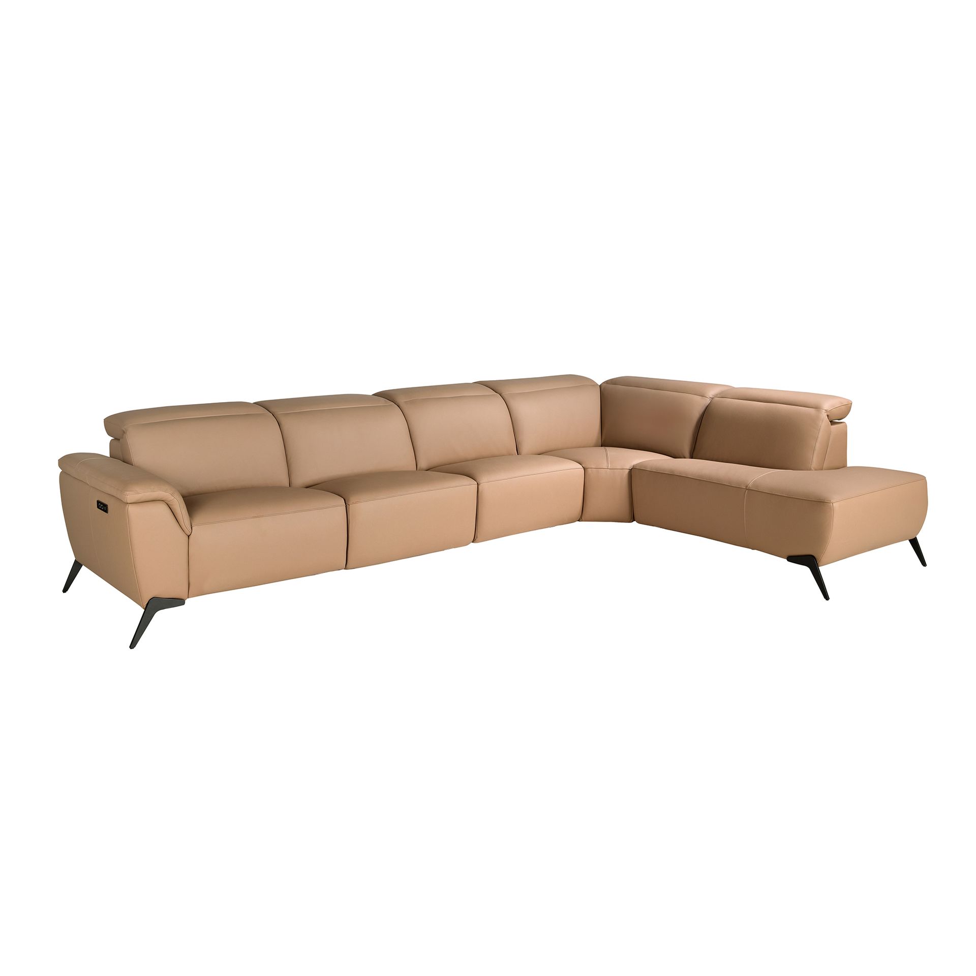 Right modular chaise longue recliner sofa in brown leather