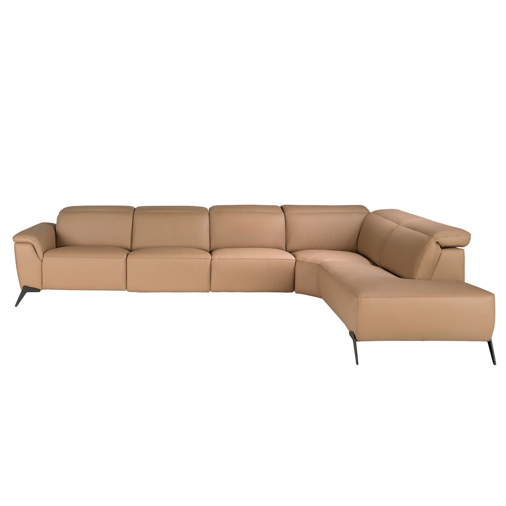 Right modular chaise longue recliner sofa in brown leather