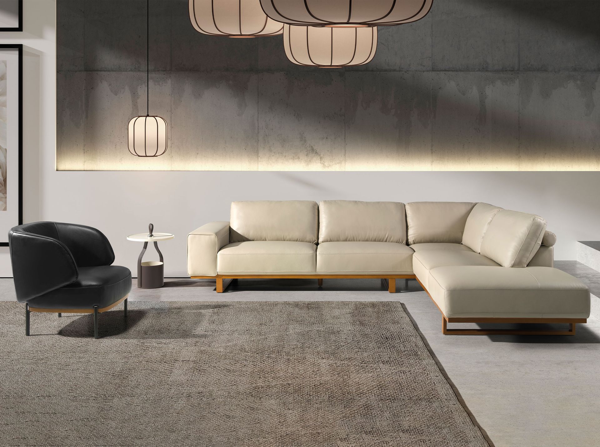Right corner sofa in sand leather