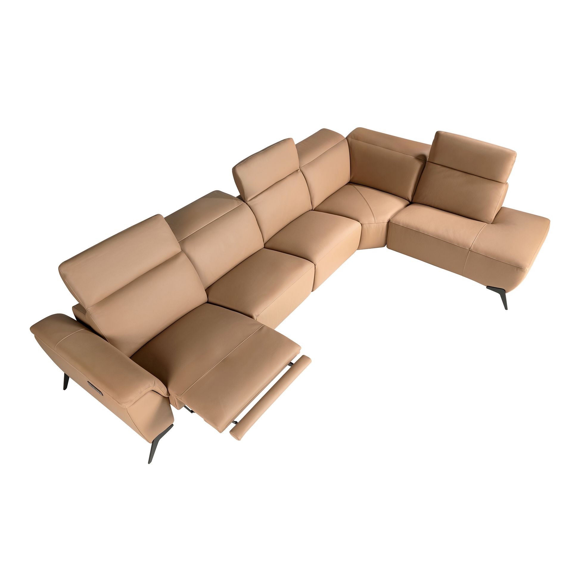 Right modular chaise longue recliner sofa in brown leather