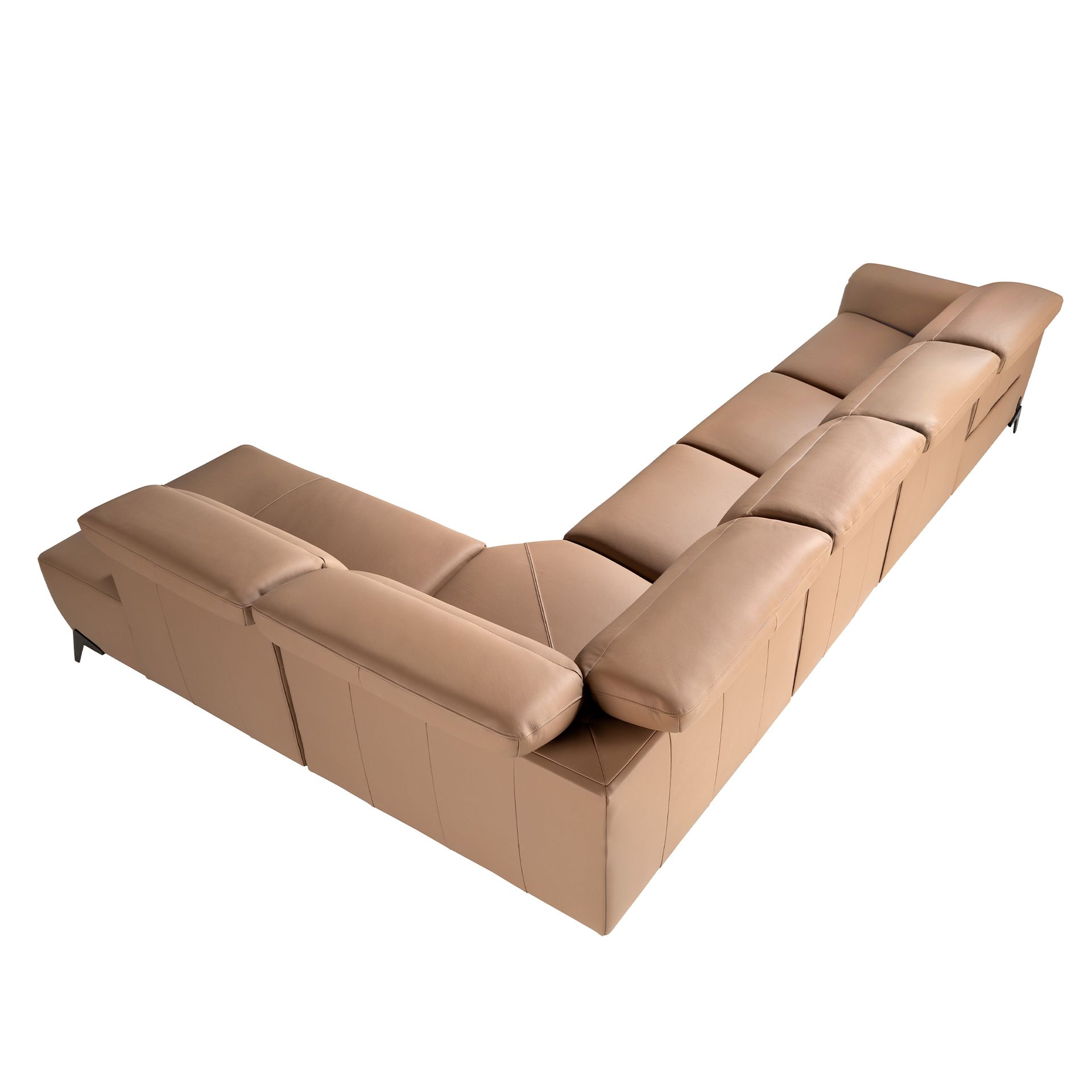 Right modular chaise longue recliner sofa in brown leather