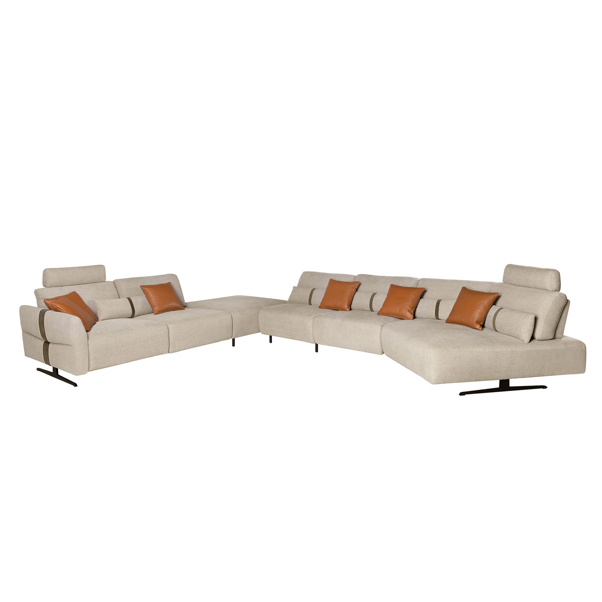 Right-hand modular chaise longue sofa in sand fabric