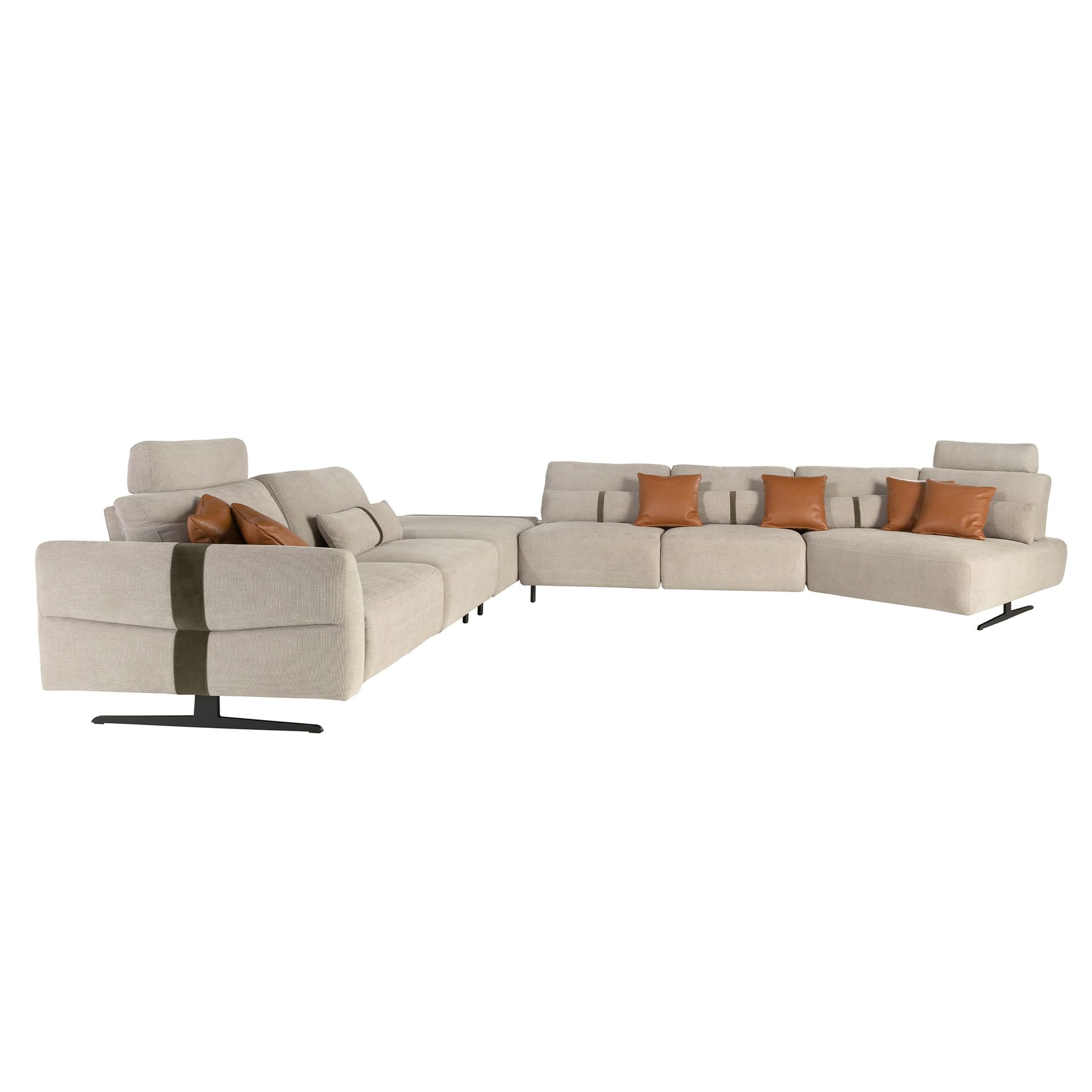 Right-hand modular chaise longue sofa in sand fabric
