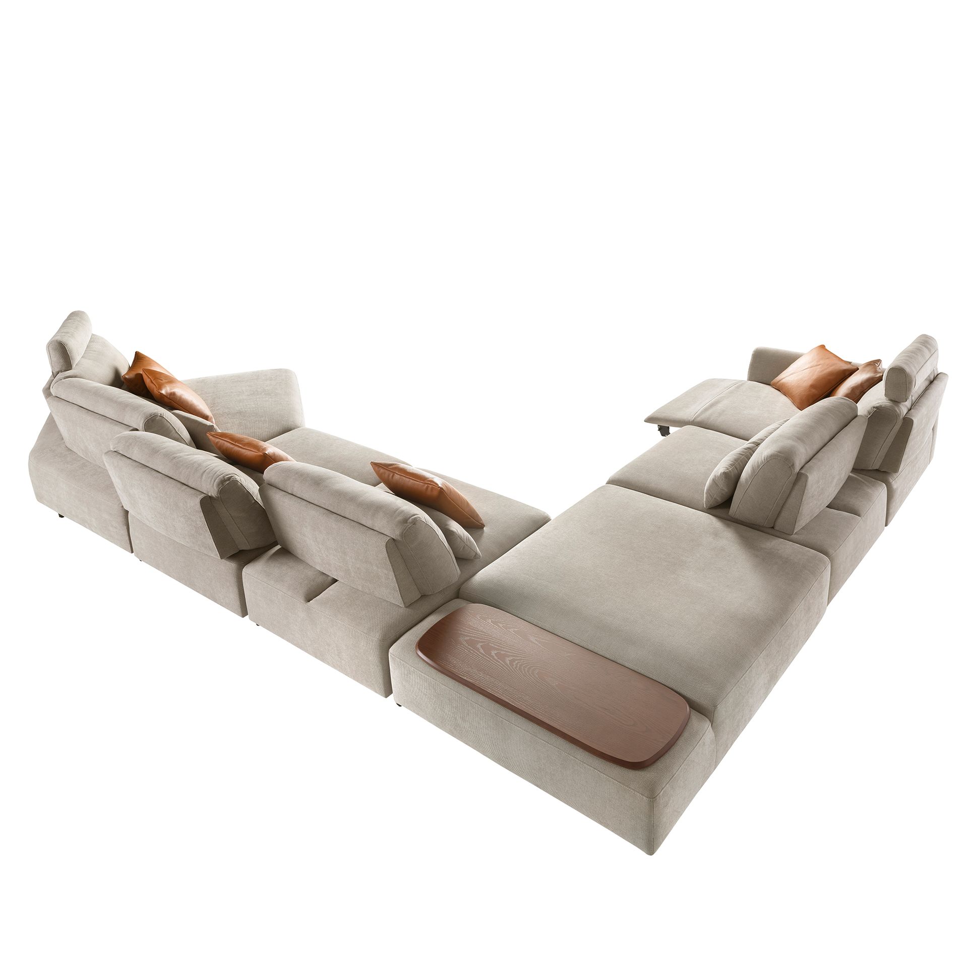 Right-hand modular chaise longue sofa in sand fabric