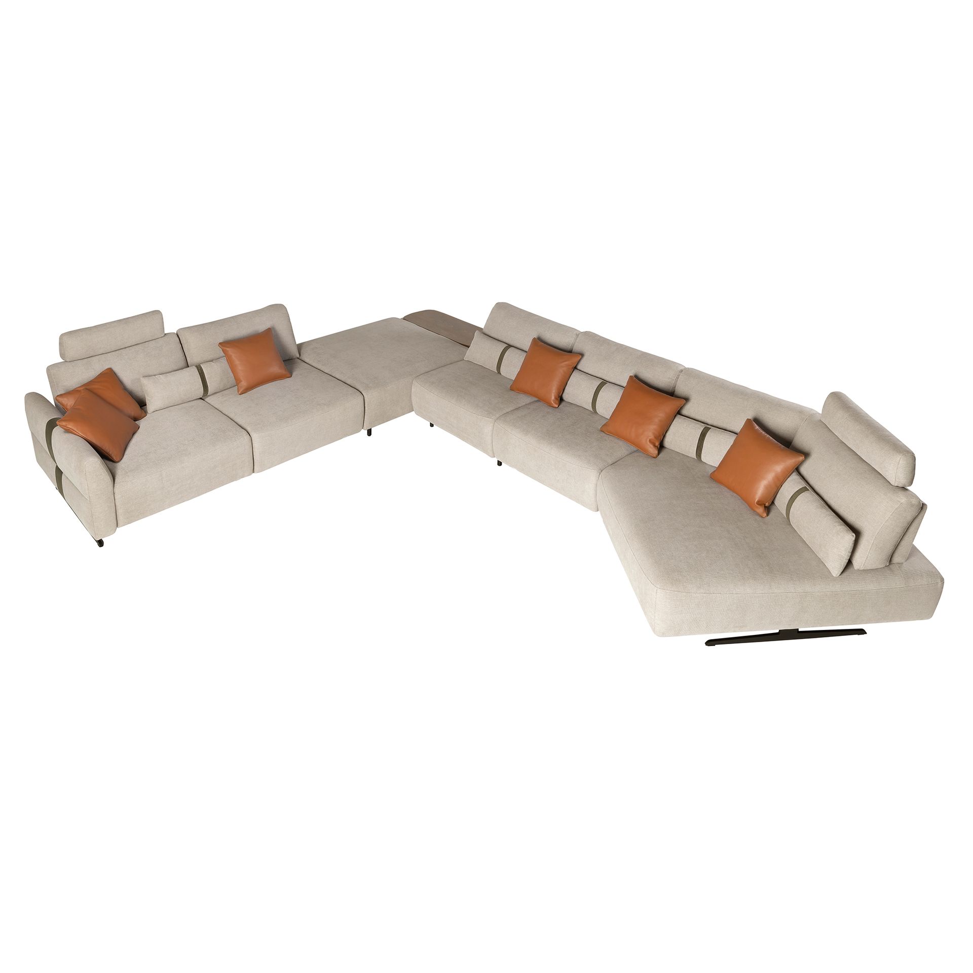 Right-hand modular chaise longue sofa in sand fabric