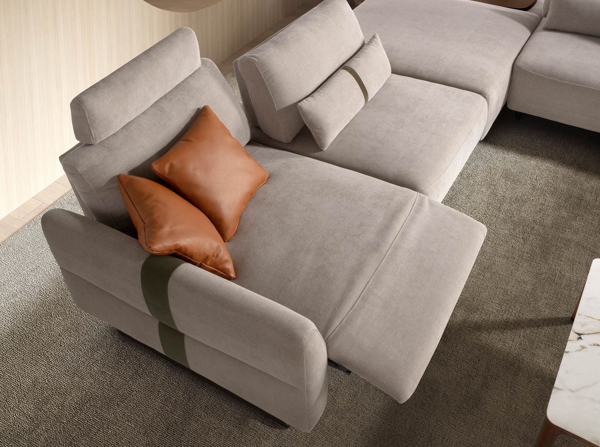 Right-hand modular chaise longue sofa in sand fabric