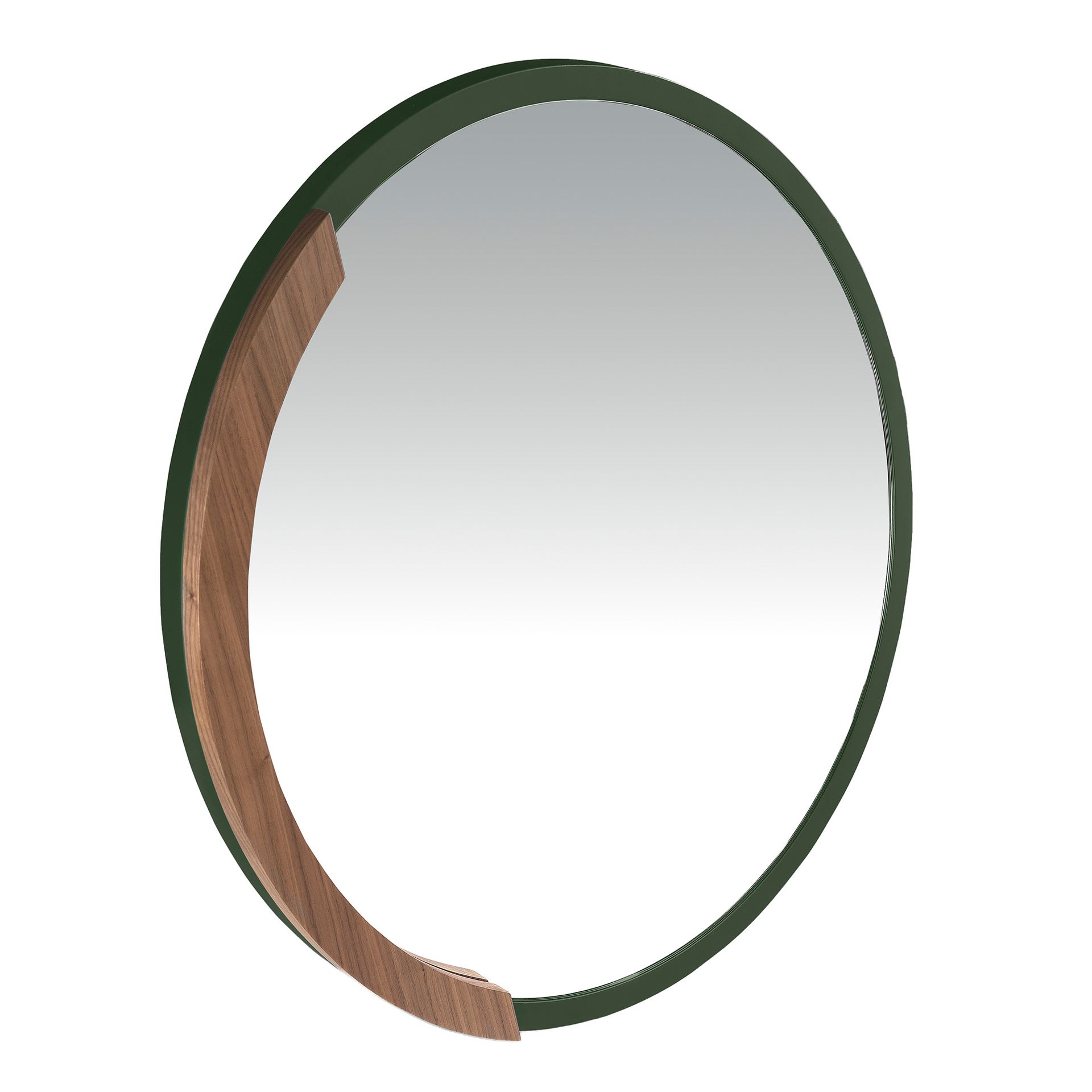 Round Green MDF wood wall mirror