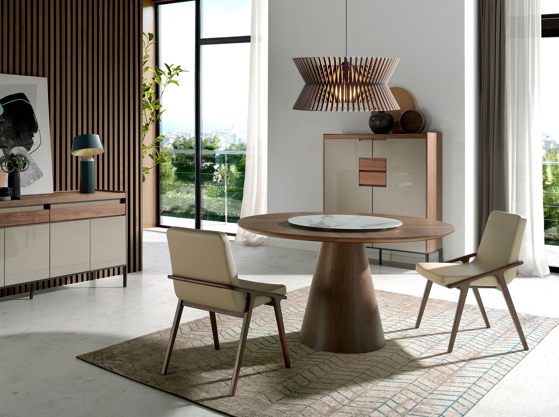 Rotating Round walnut dining table