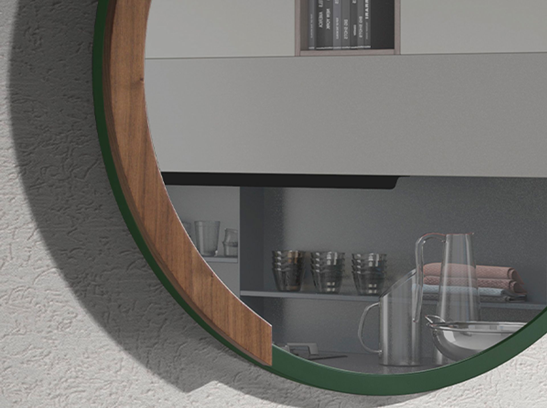 Round Green MDF wood wall mirror