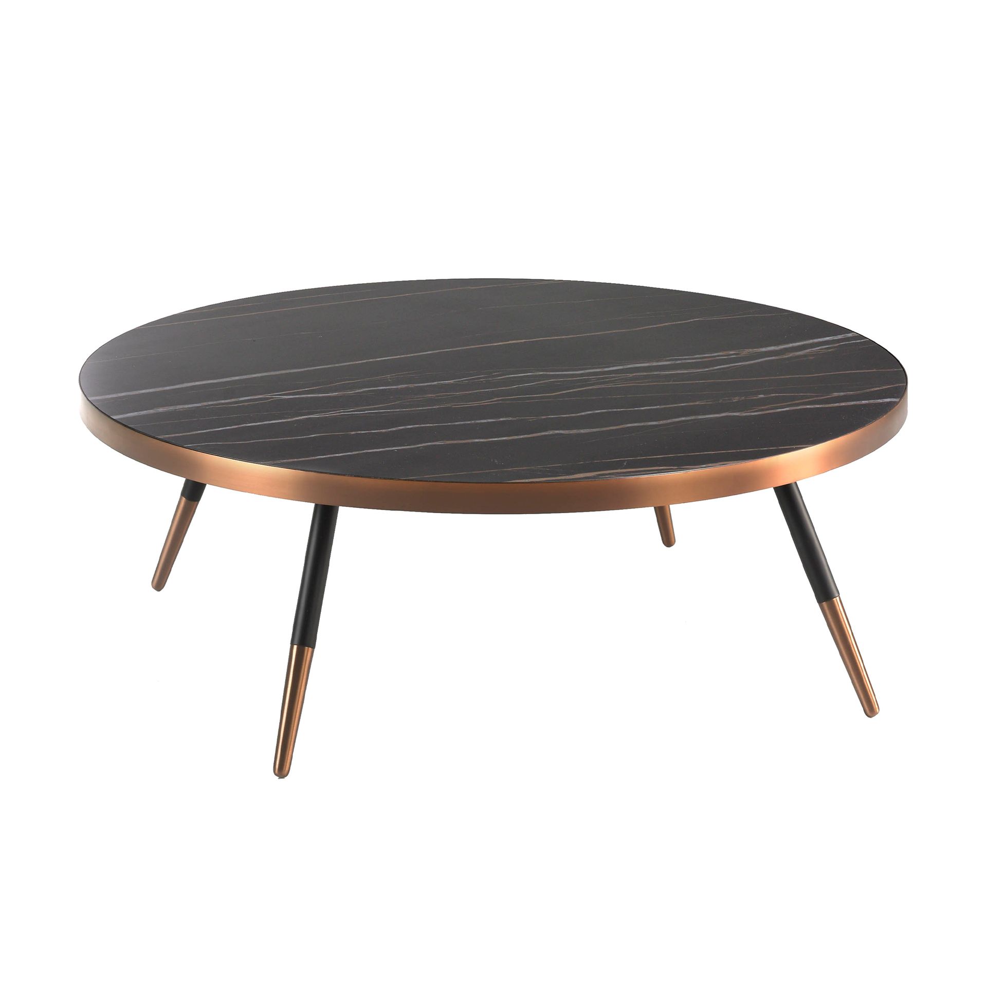 Round coffee table porcelain marble and black steel
