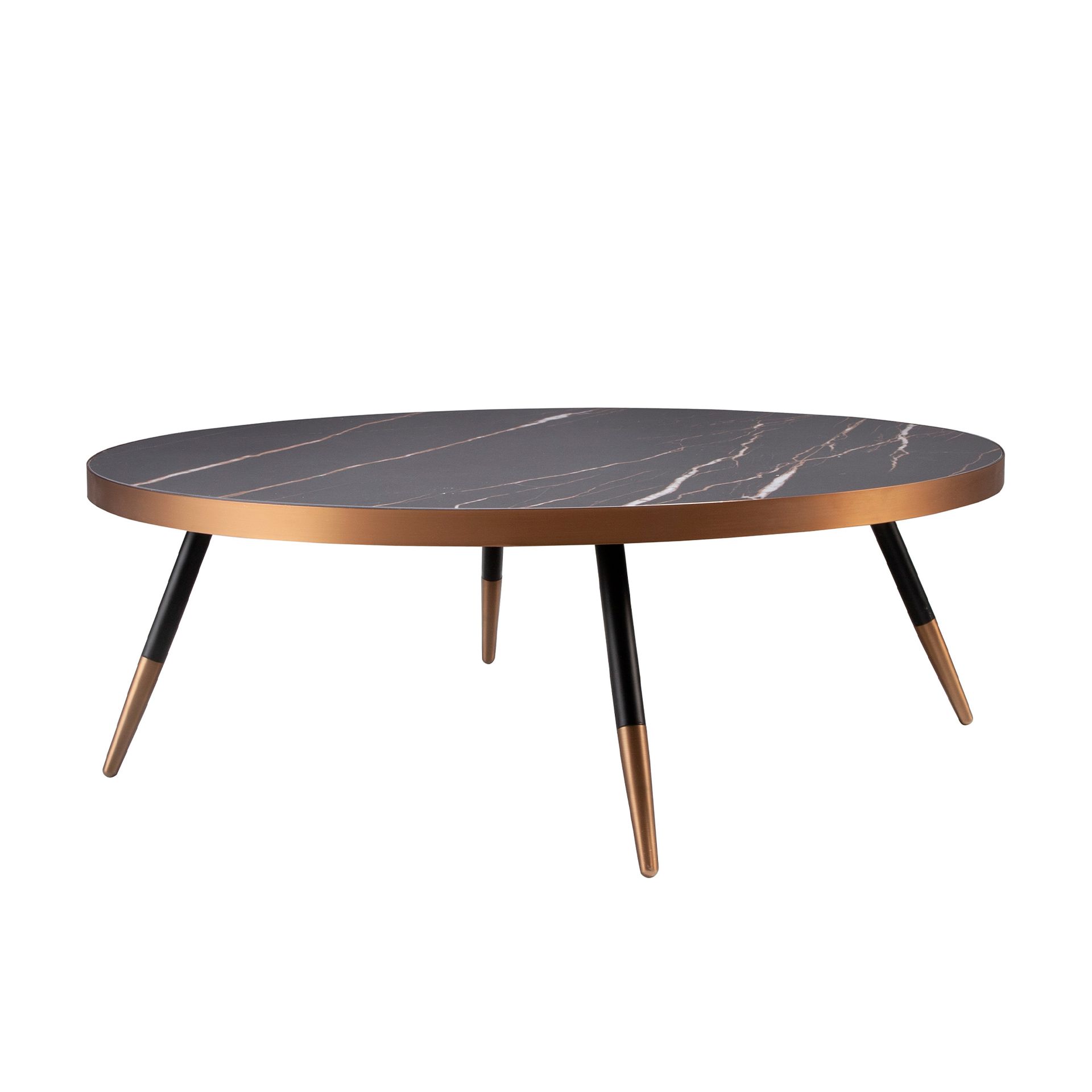 Round coffee table porcelain marble and black steel