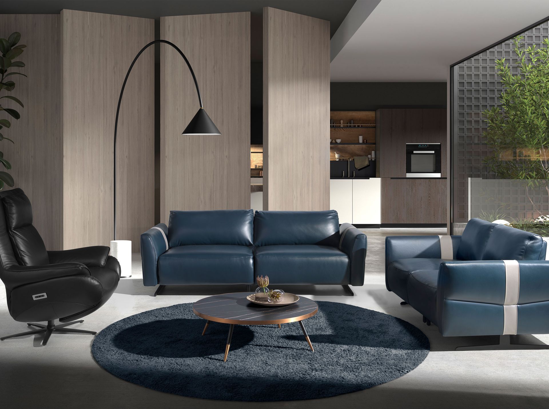 Round coffee table porcelain marble and black steel