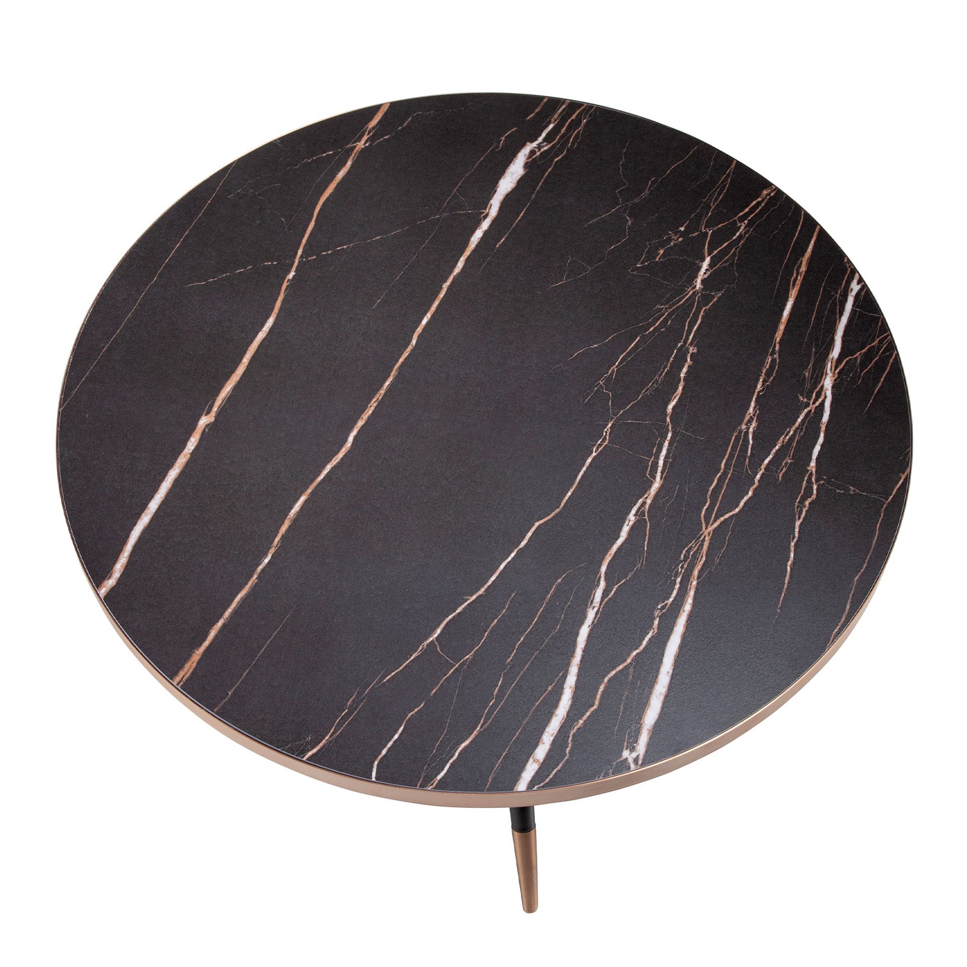 Round coffee table porcelain marble and black steel