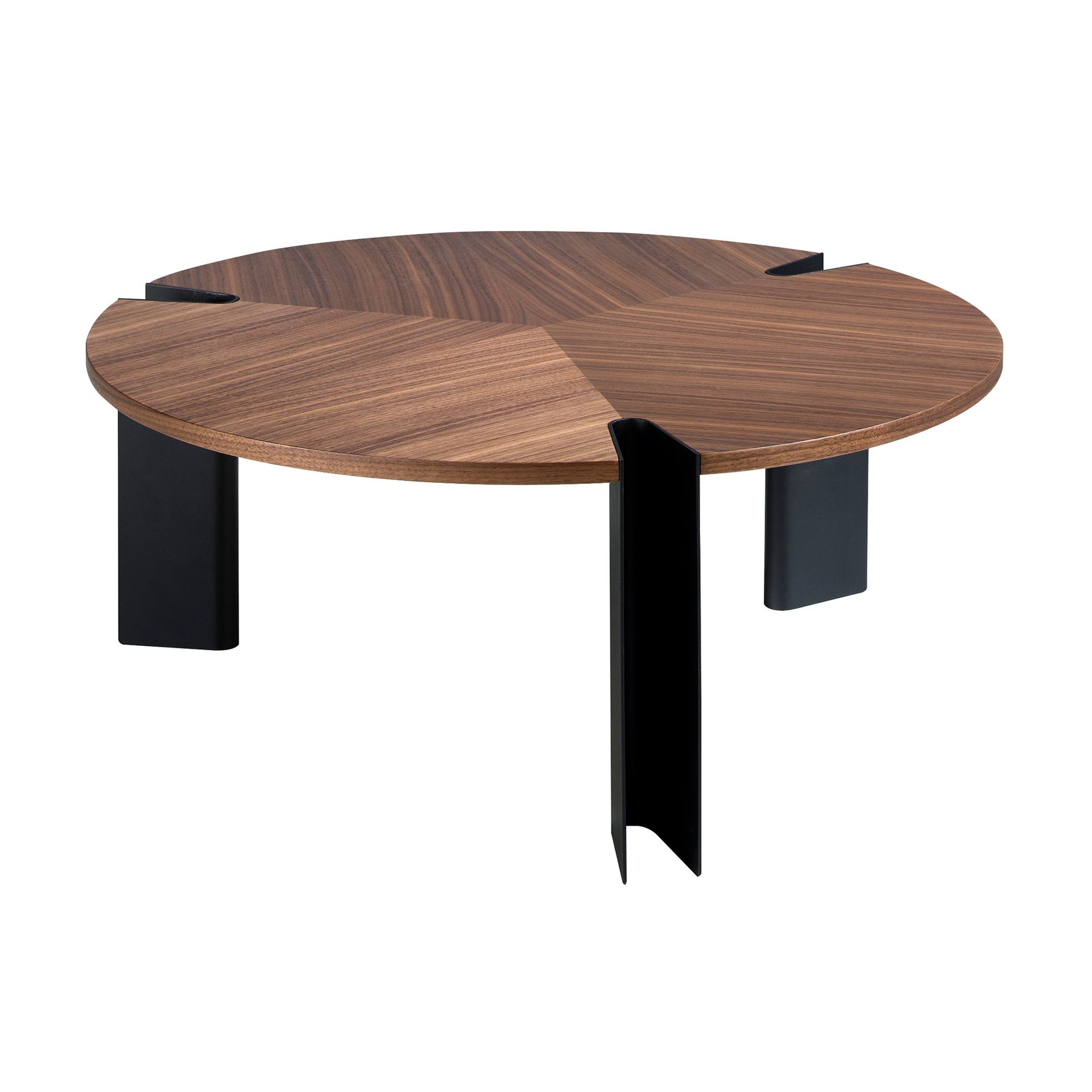Round coffee table walnut and black steel
