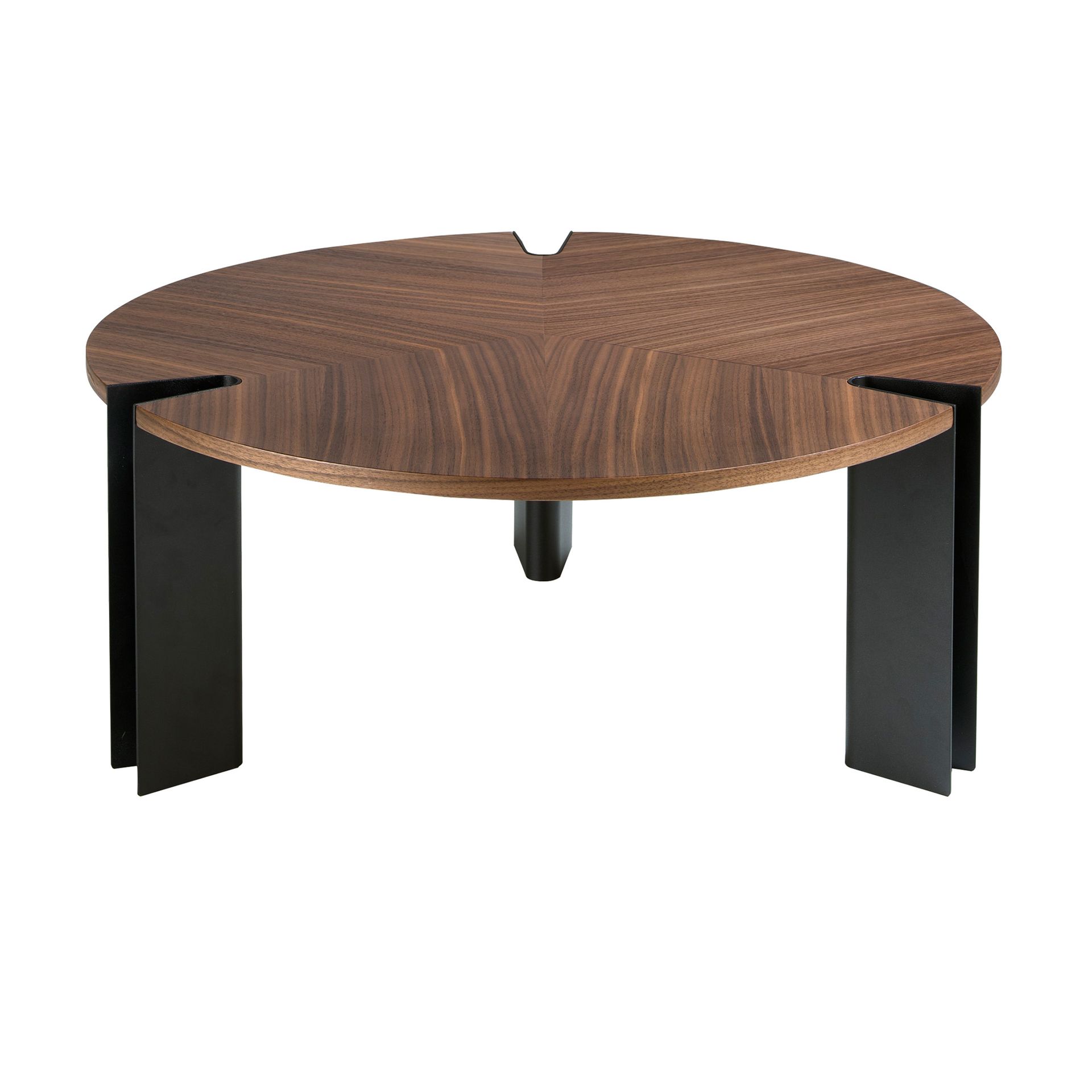 Round coffee table walnut and black steel
