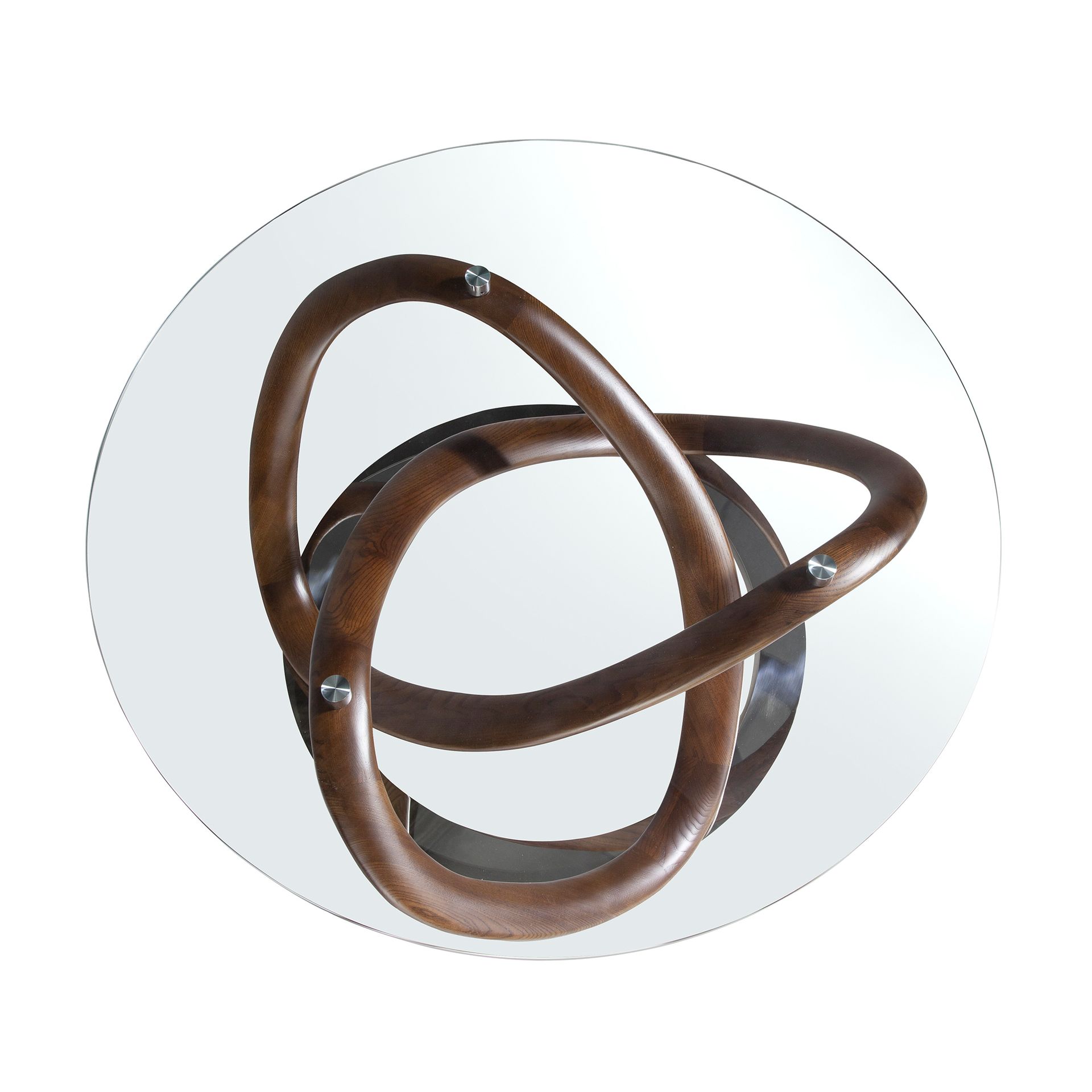 Round coffee table tempered glass, walnut and chrome-plated steel