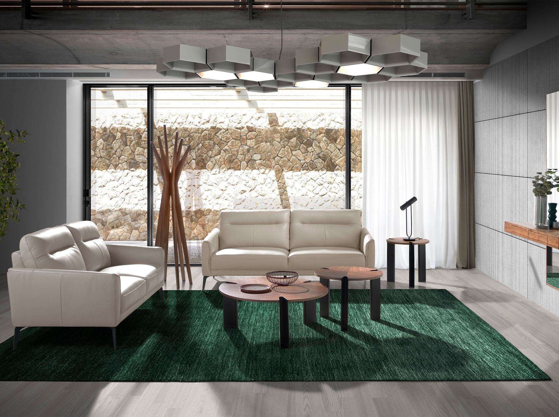 Round coffee table walnut and black steel