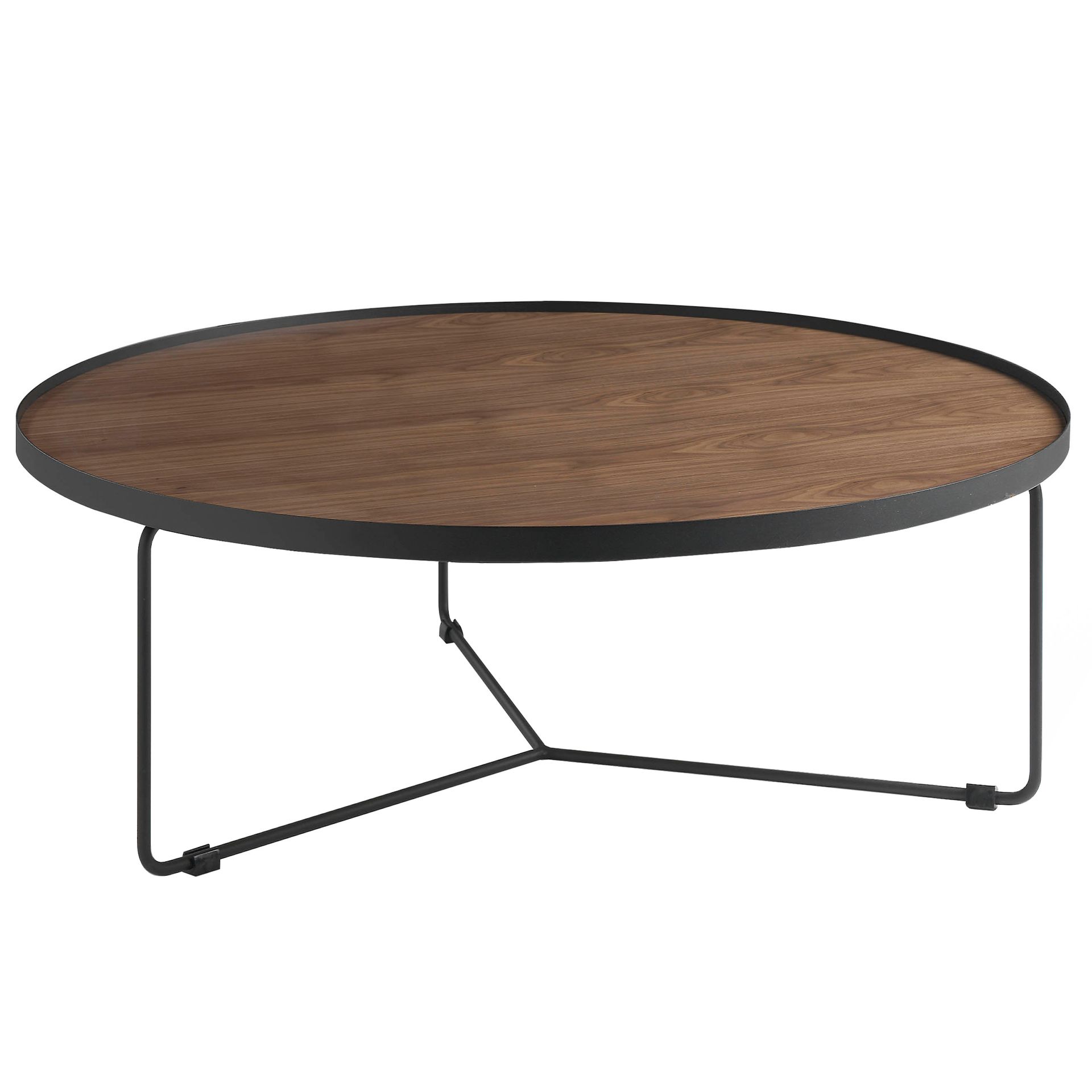 Round coffee table walnut and black steel