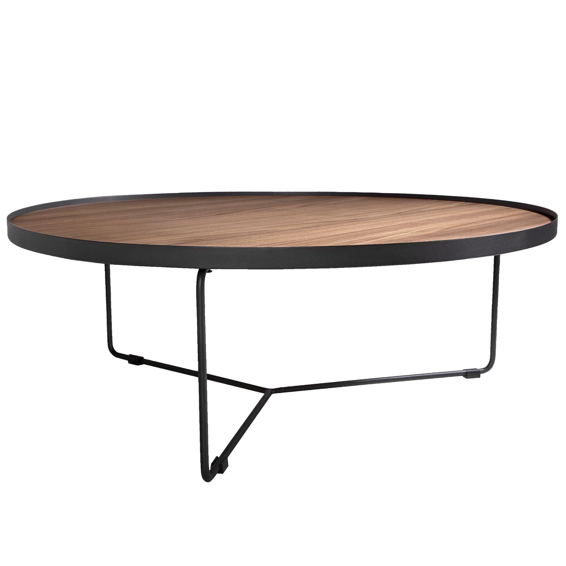 Round coffee table walnut and black steel