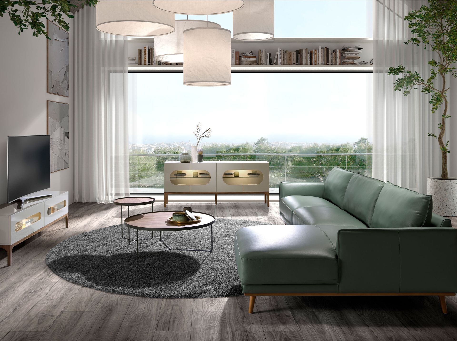 Round coffee table walnut and black steel
