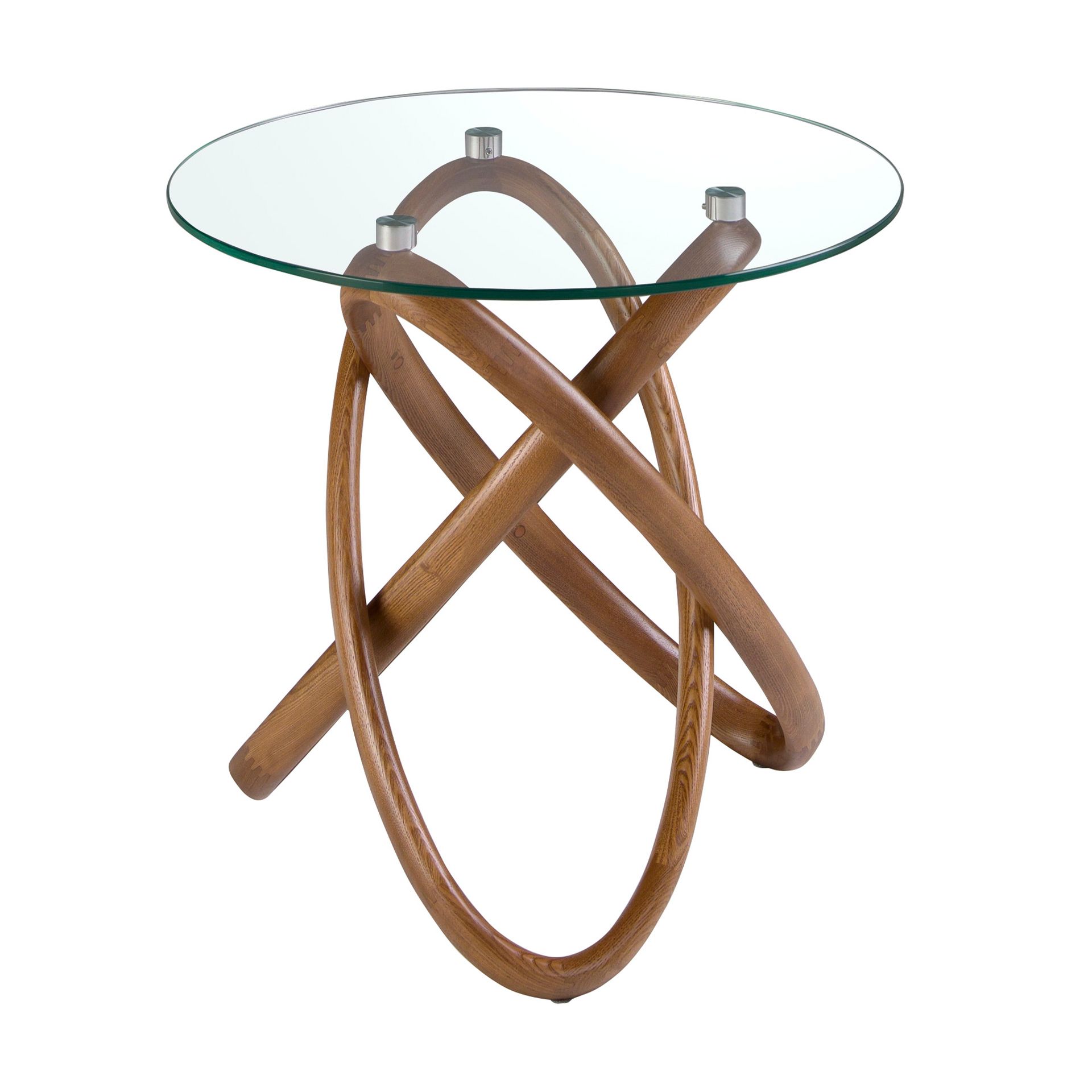 Round corner table in tempered glass and walnut