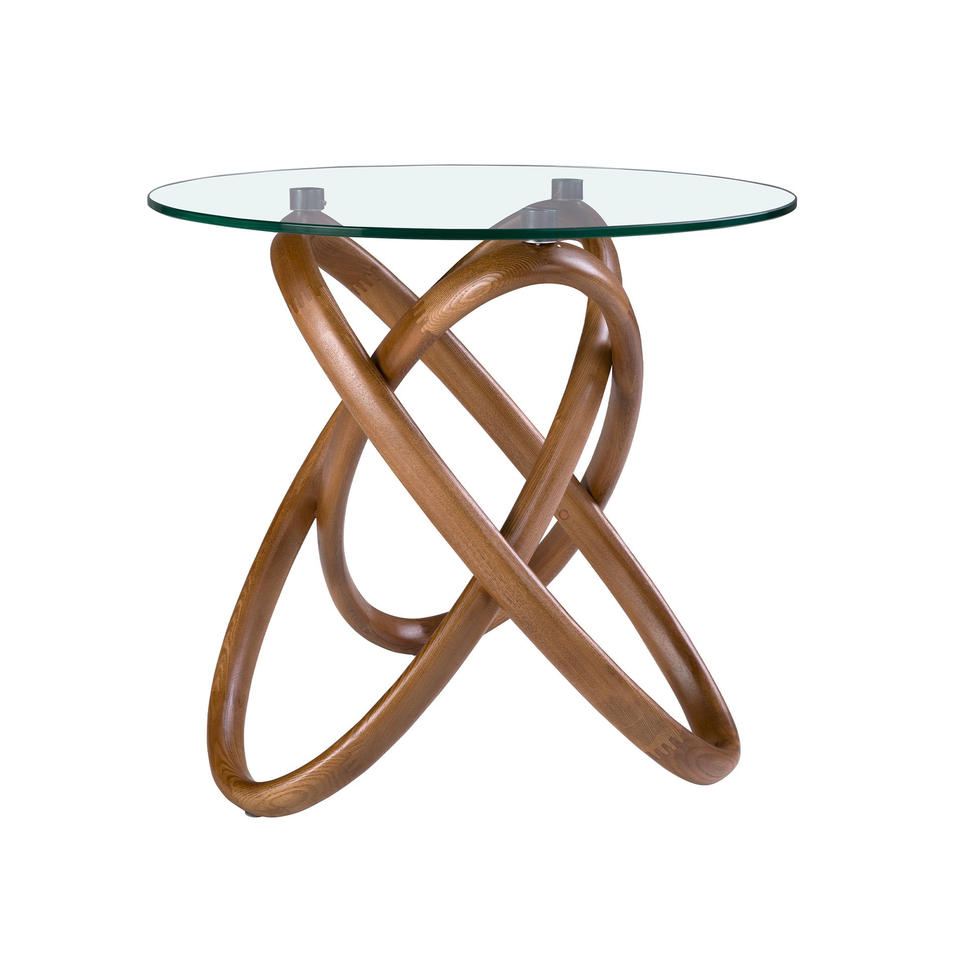 Round corner table in tempered glass and walnut