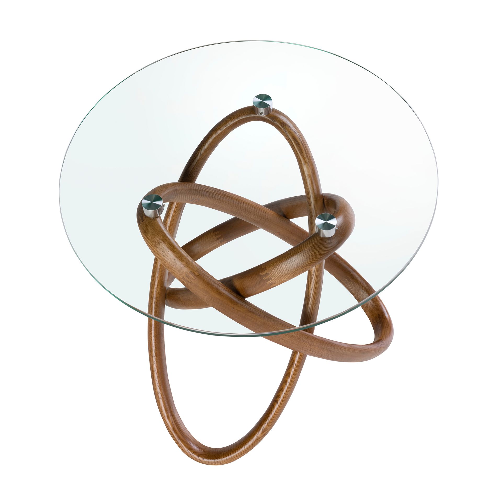 Round corner table in tempered glass and walnut