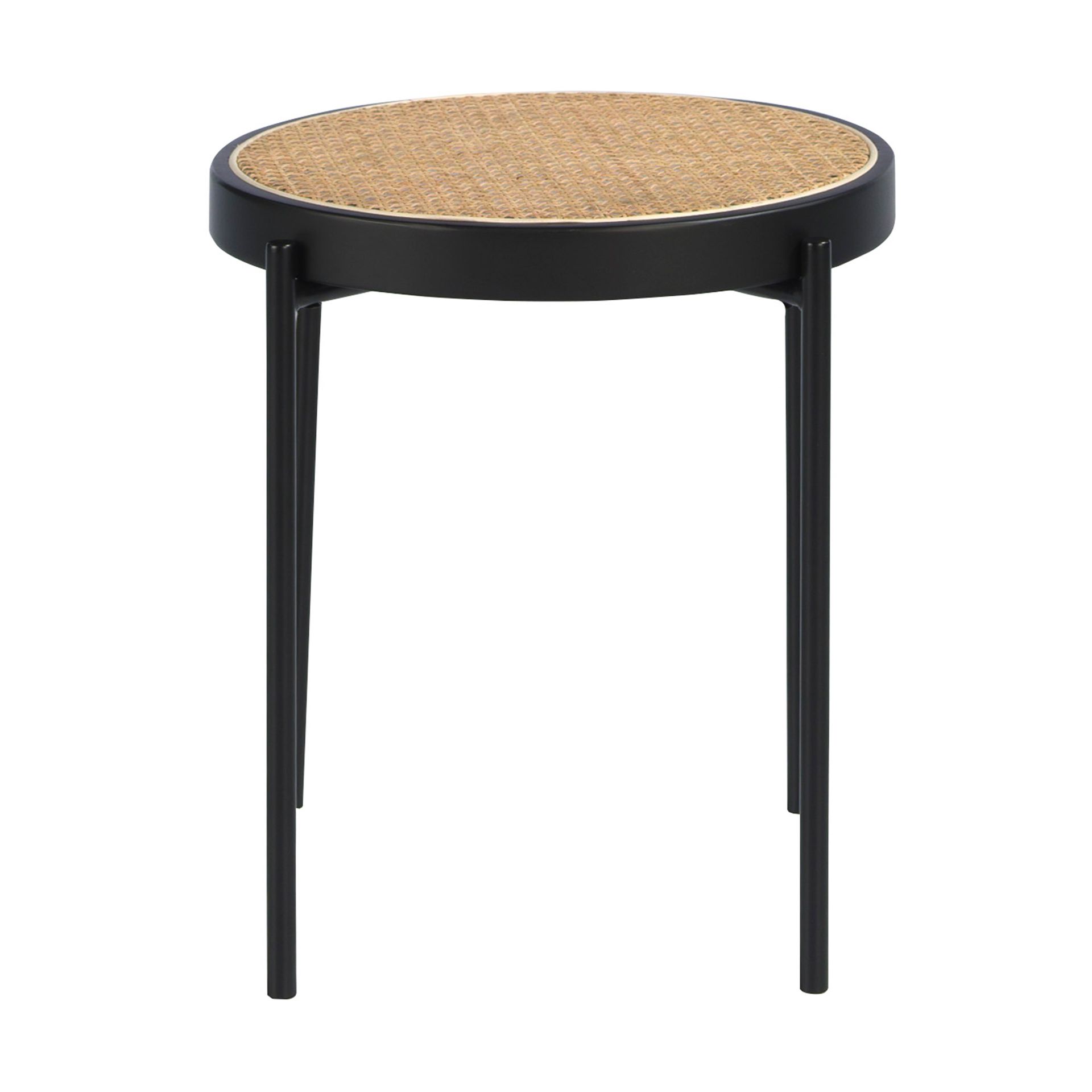 Round corner table rattan, black wood and black steel