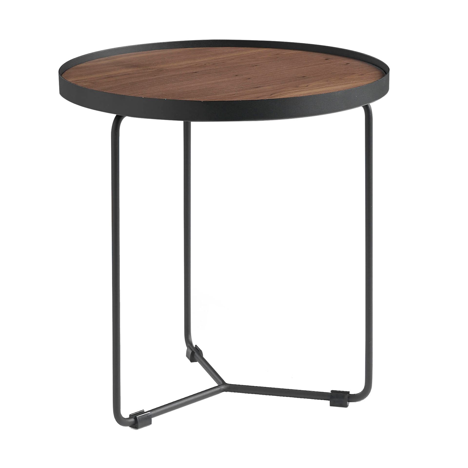Round corner table walnut and black steel