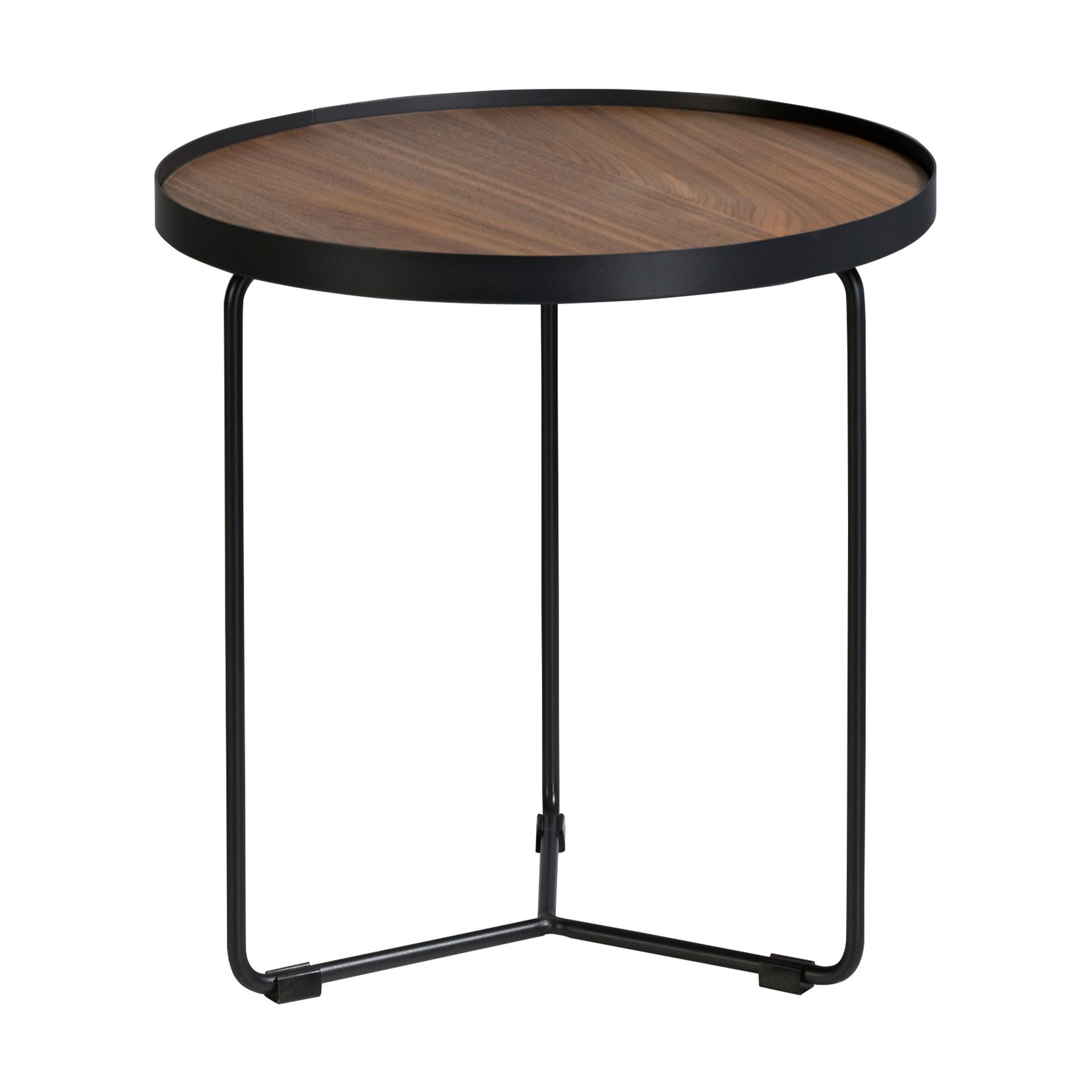 Round corner table walnut and black steel