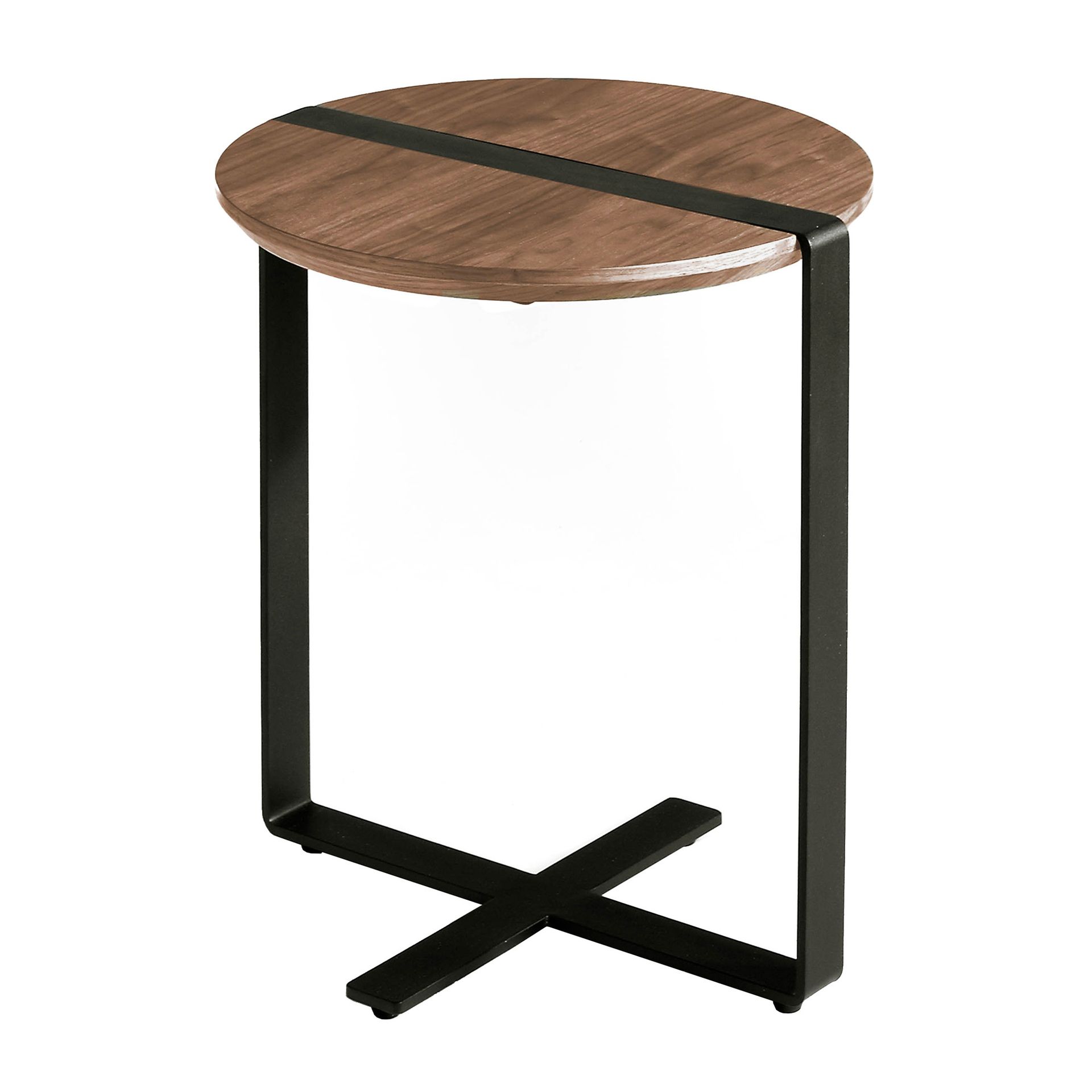 Round corner table walnut and black steel