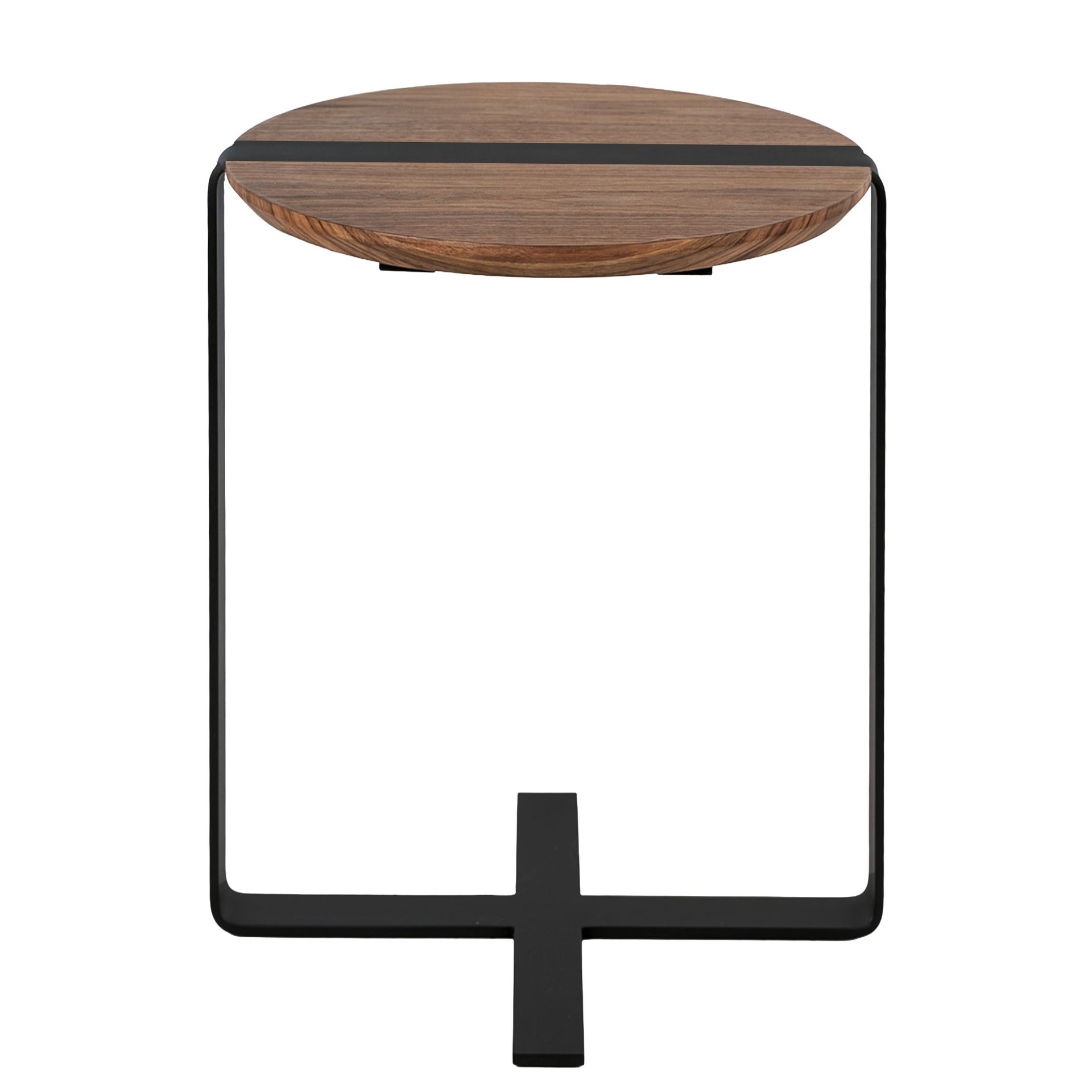 Round corner table walnut and black steel
