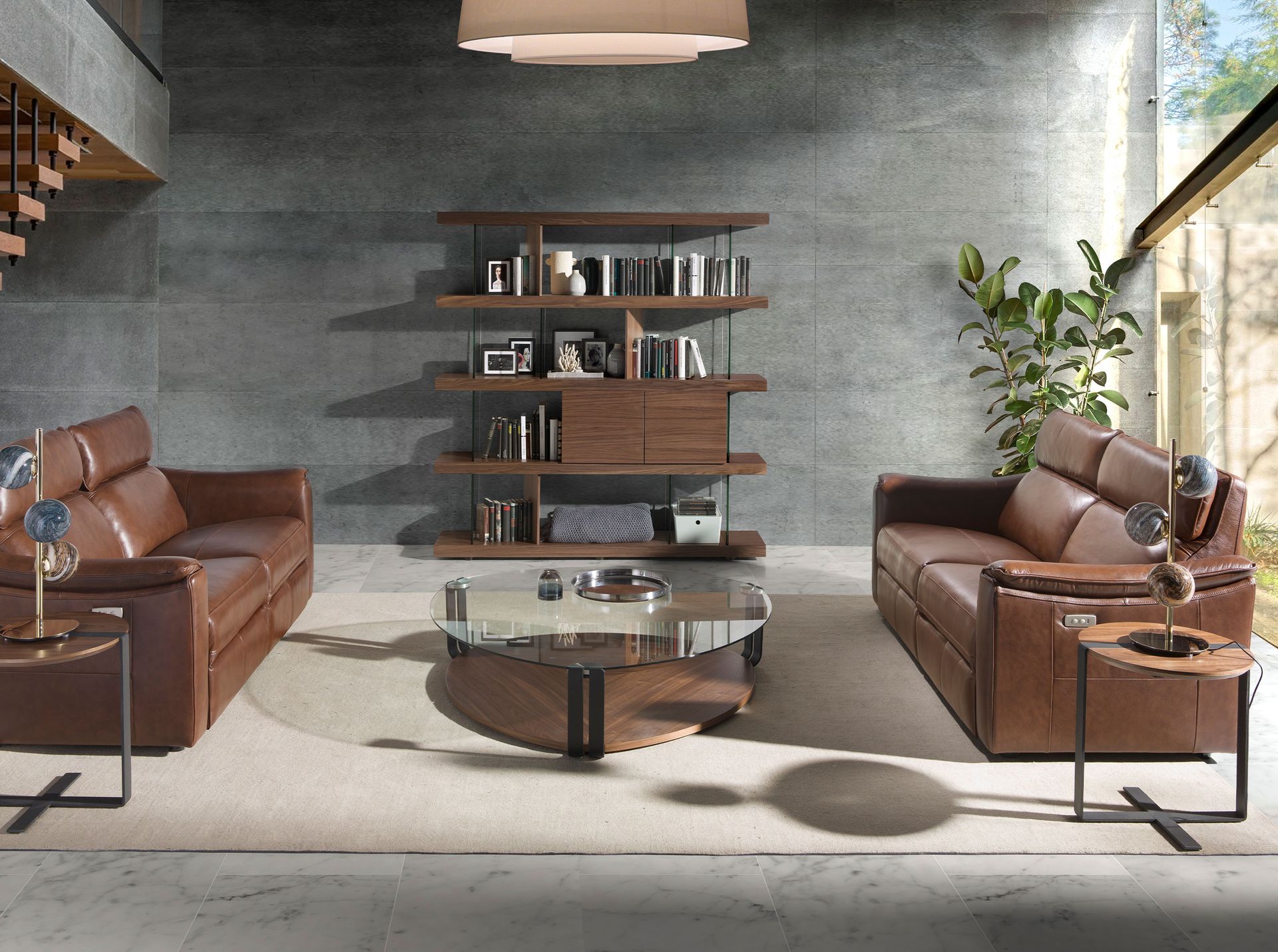 Round corner table walnut and black steel