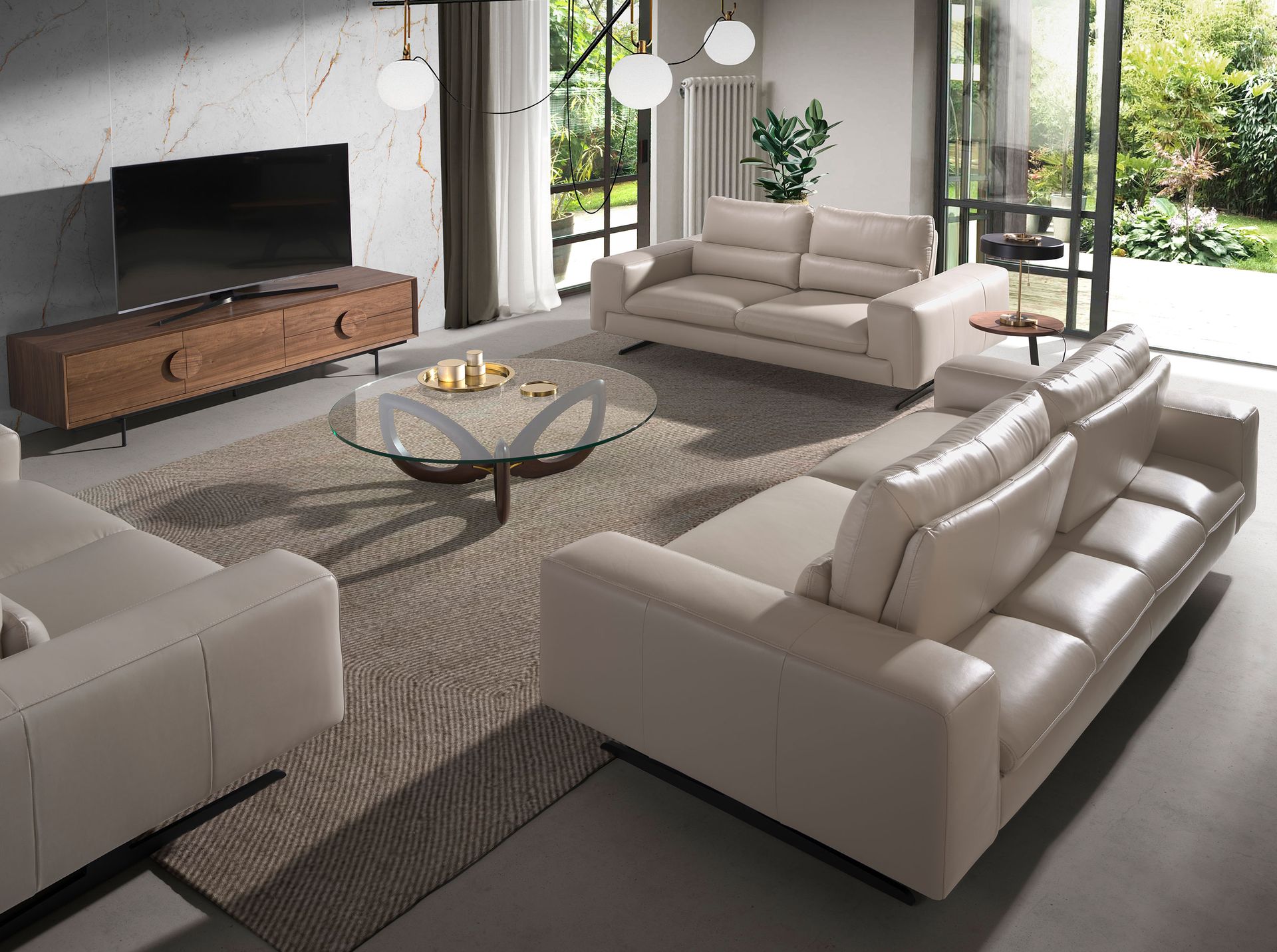 Round corner table walnut and black steel